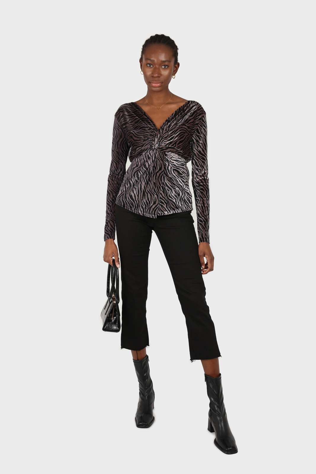 Grey and black zebra twist front off shoulder top_3