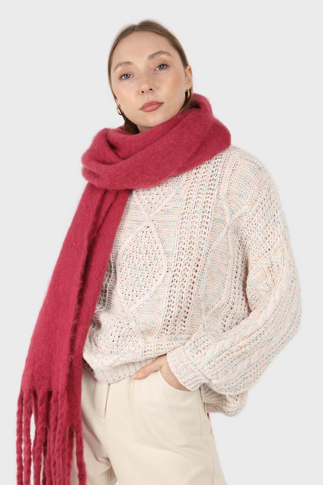 Dark pink fuzzy thick scarf - 826_1