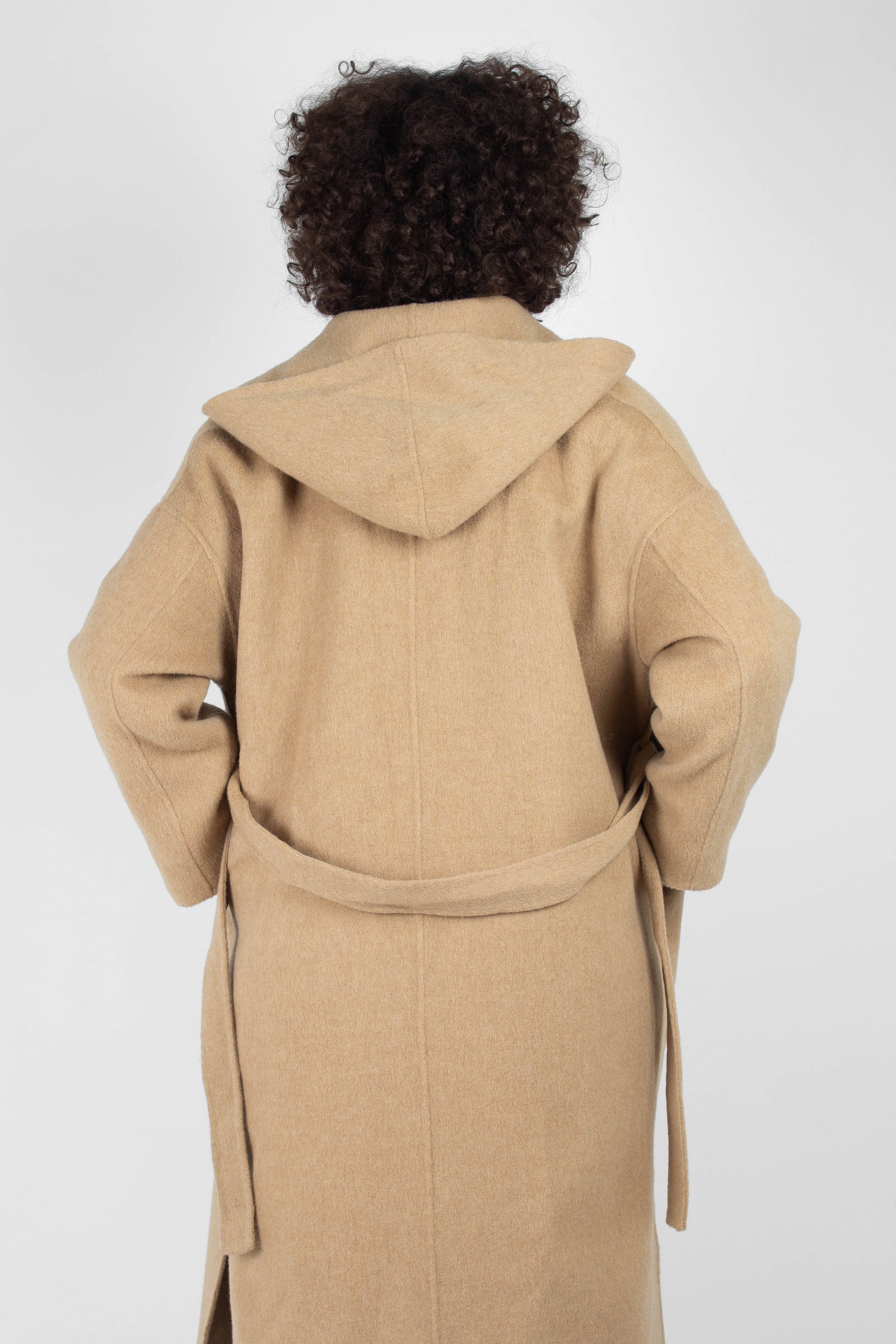 Camel wool handmade hooded long coat_3