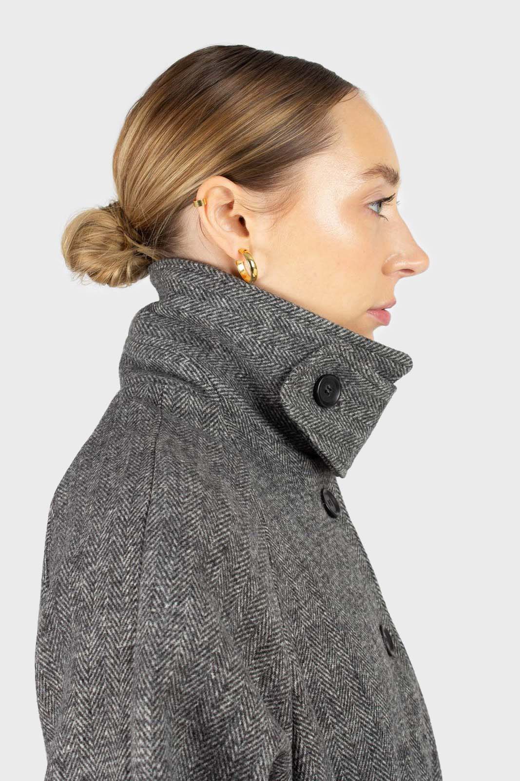 Black herringbone wool long coat_6