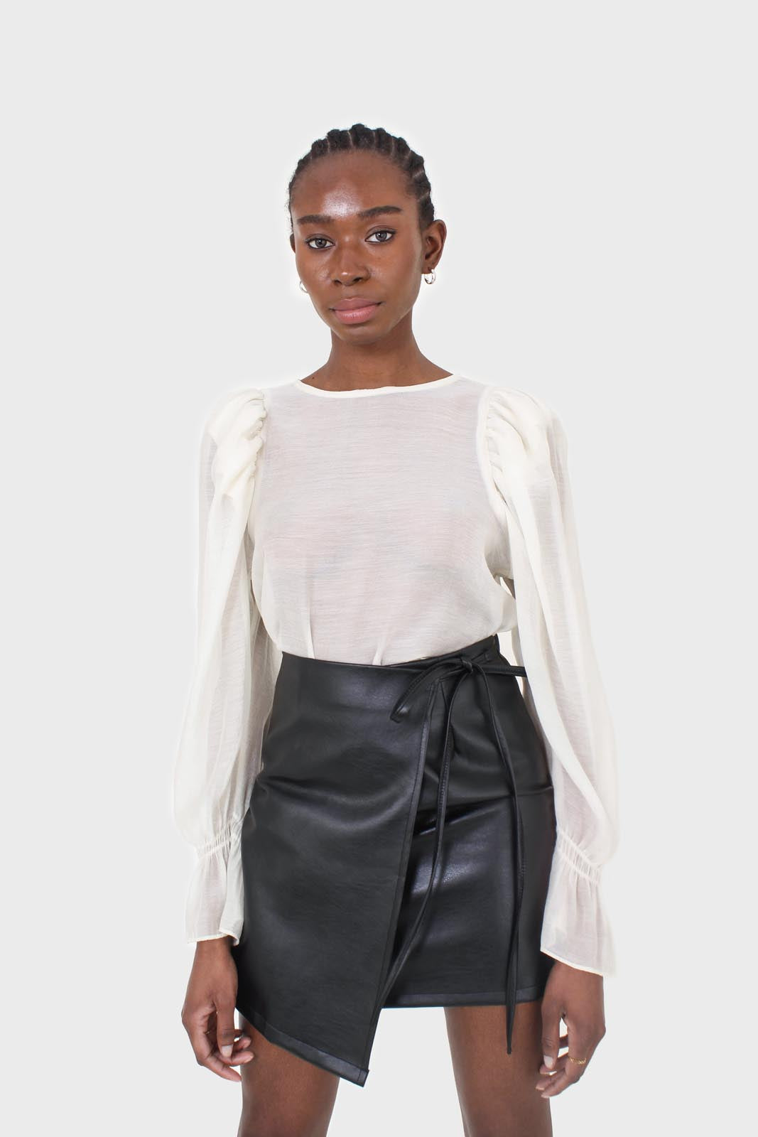 Black vegan leather wrapped tie mini skirt_1
