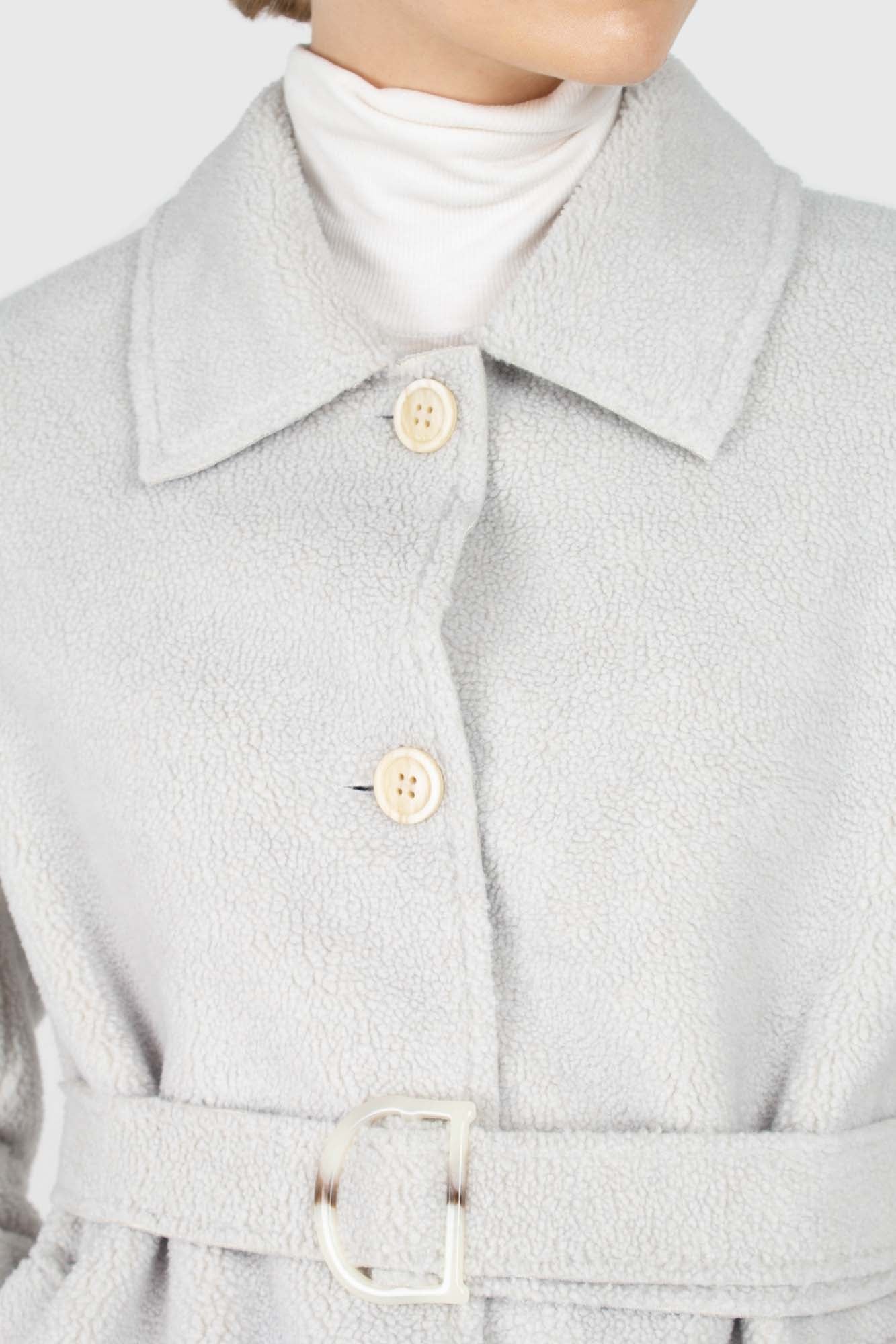 Light blue vegan mustang belted long coat_5