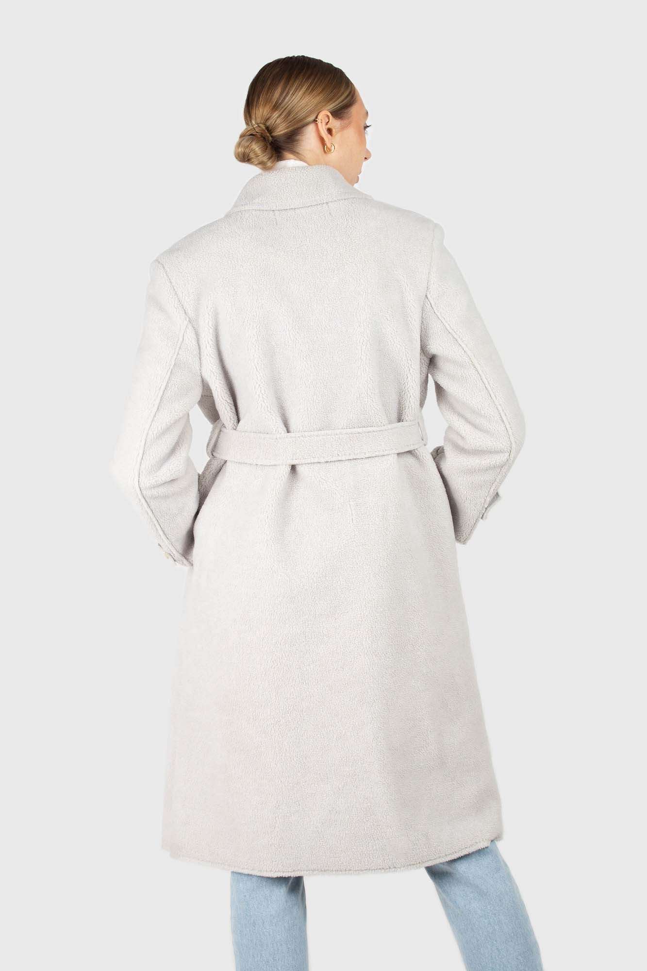 Light blue vegan mustang belted long coat_6