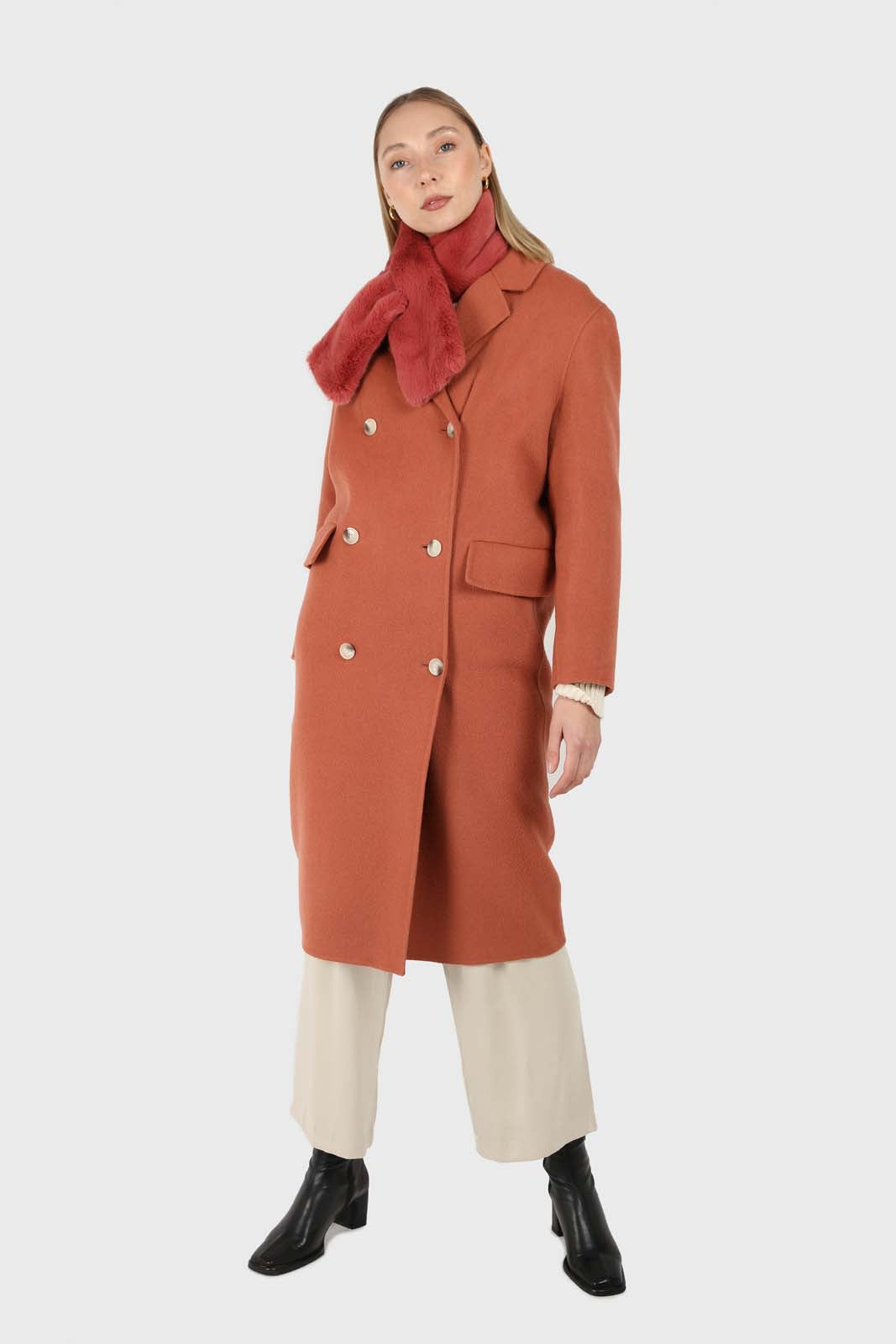 Dusty orange double breasted handmade wool coat_1