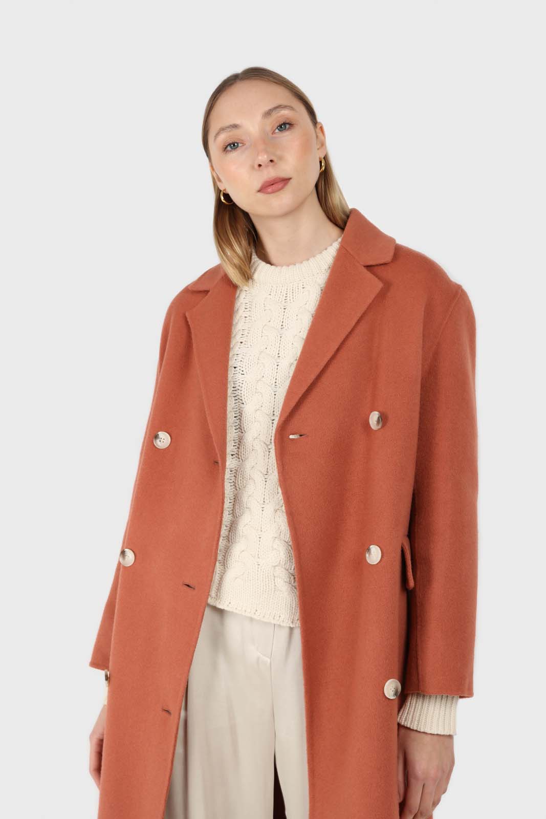 Dusty orange double breasted handmade wool coat_2