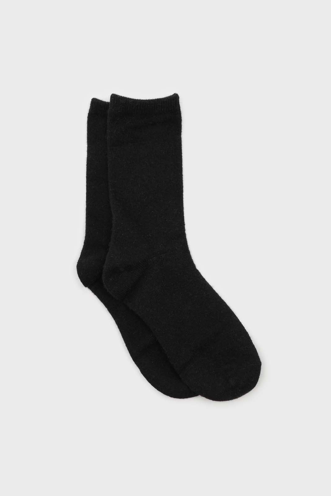 Black smooth wool long socks_1