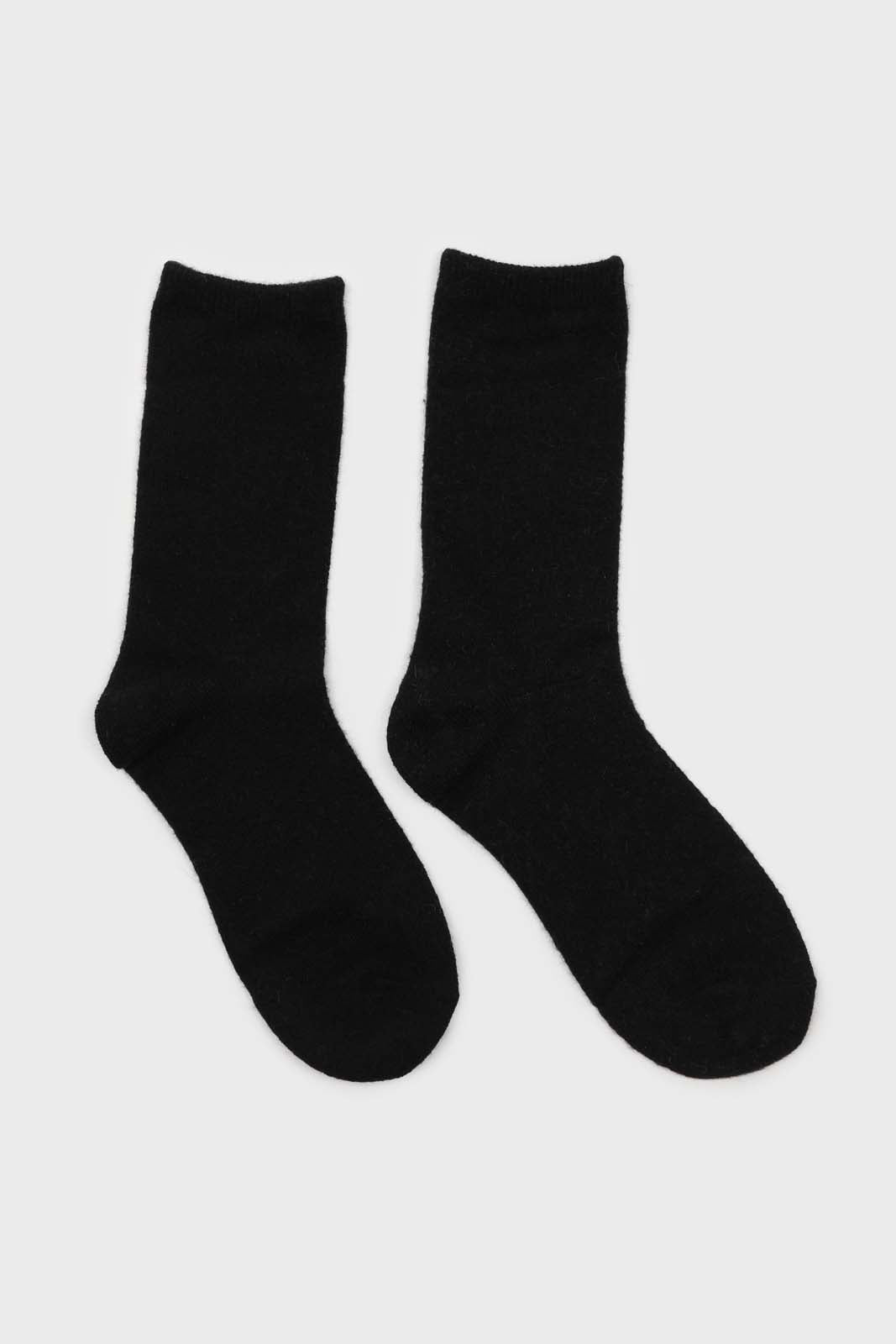 Black smooth wool long socks_4