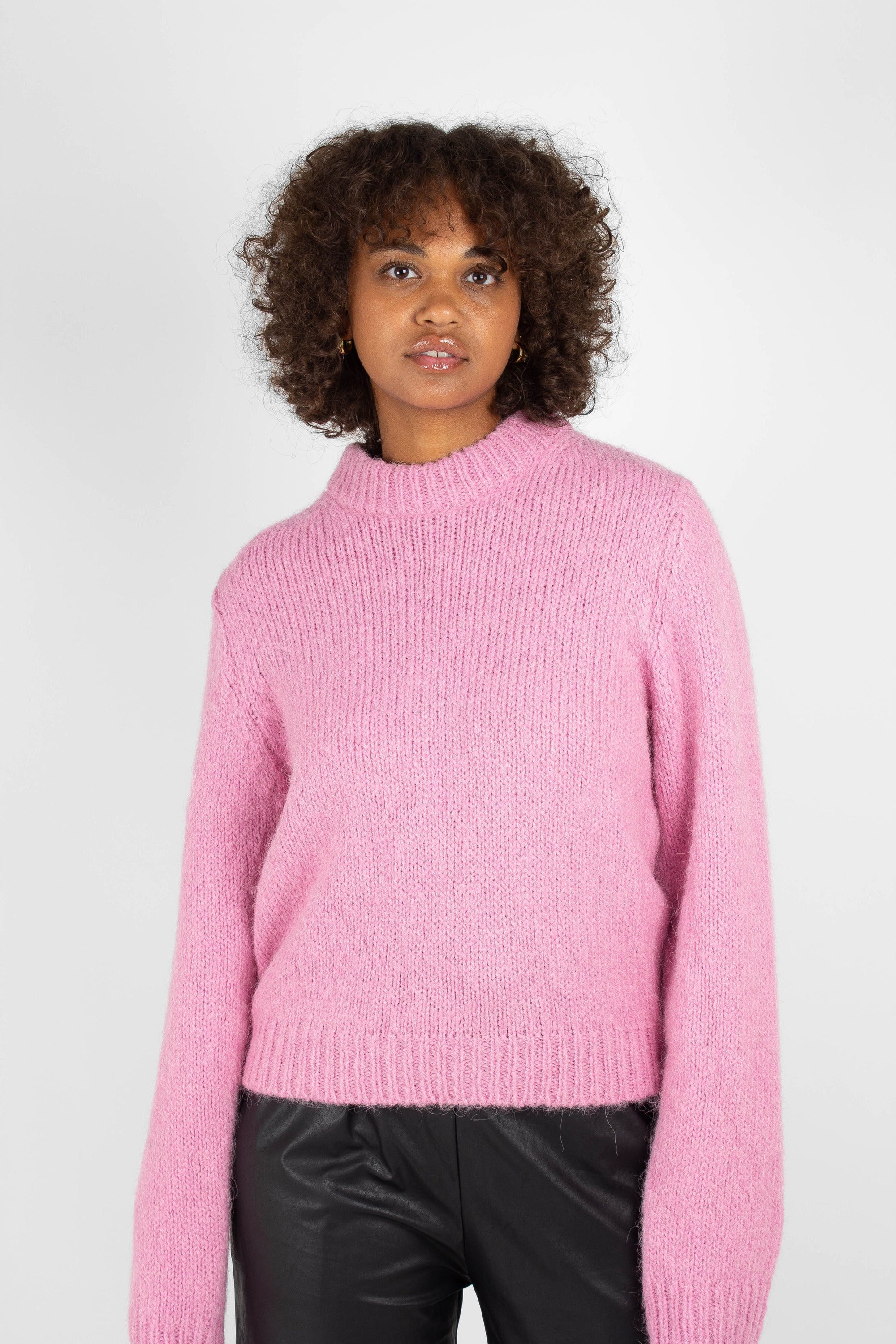 Bright pink high crew neck alpaca jumper_10