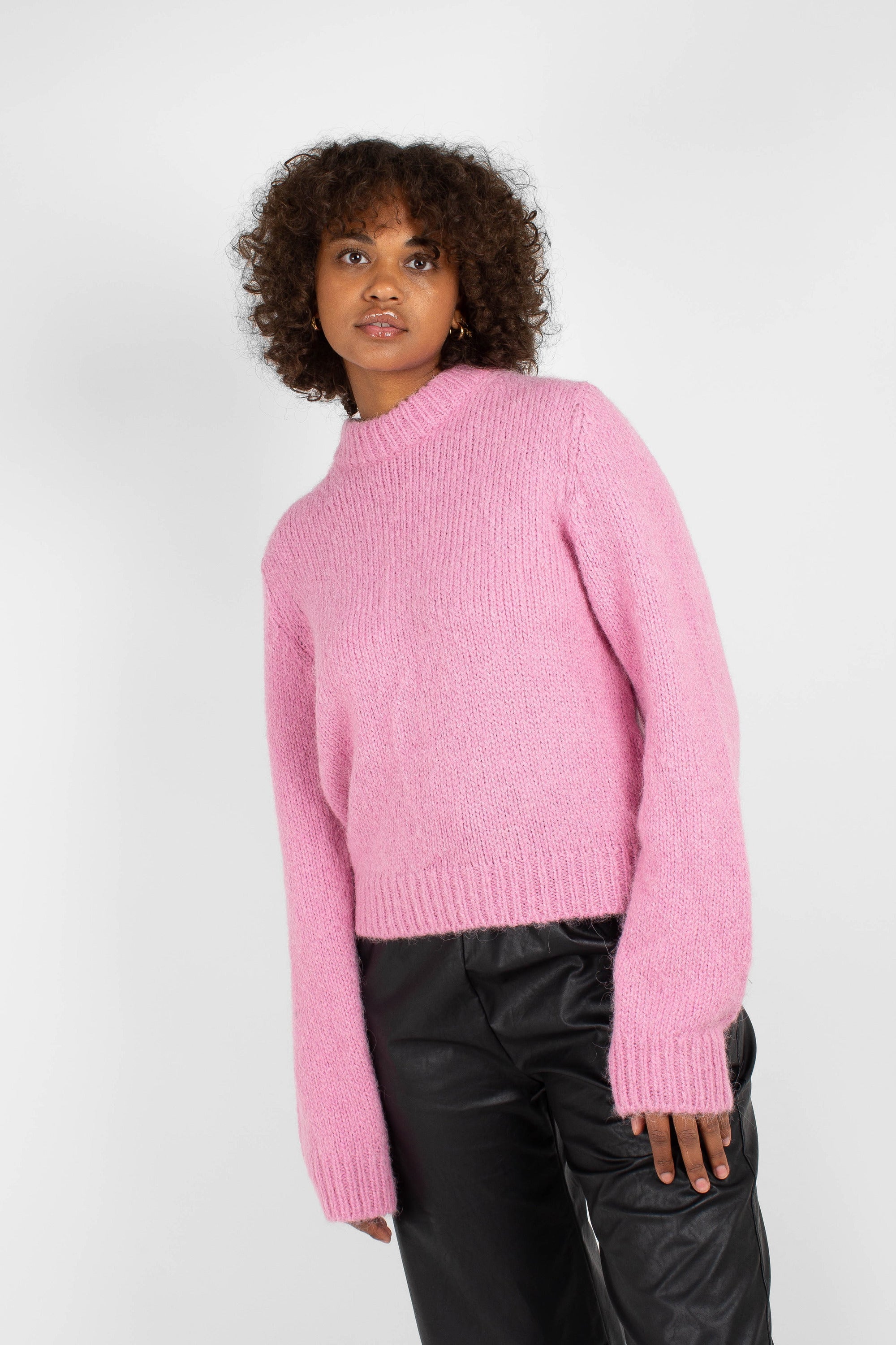 Bright pink high crew neck alpaca jumper_11