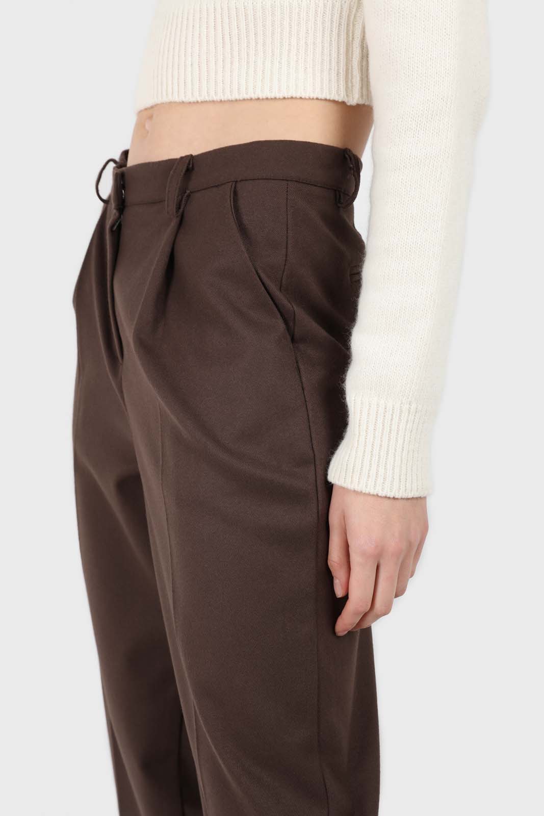 Brown wool tucked tailored trousers_3