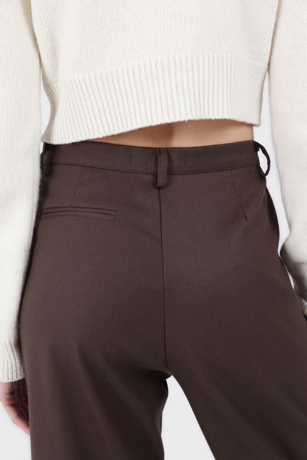 Brown wool tucked tailored trousers_5