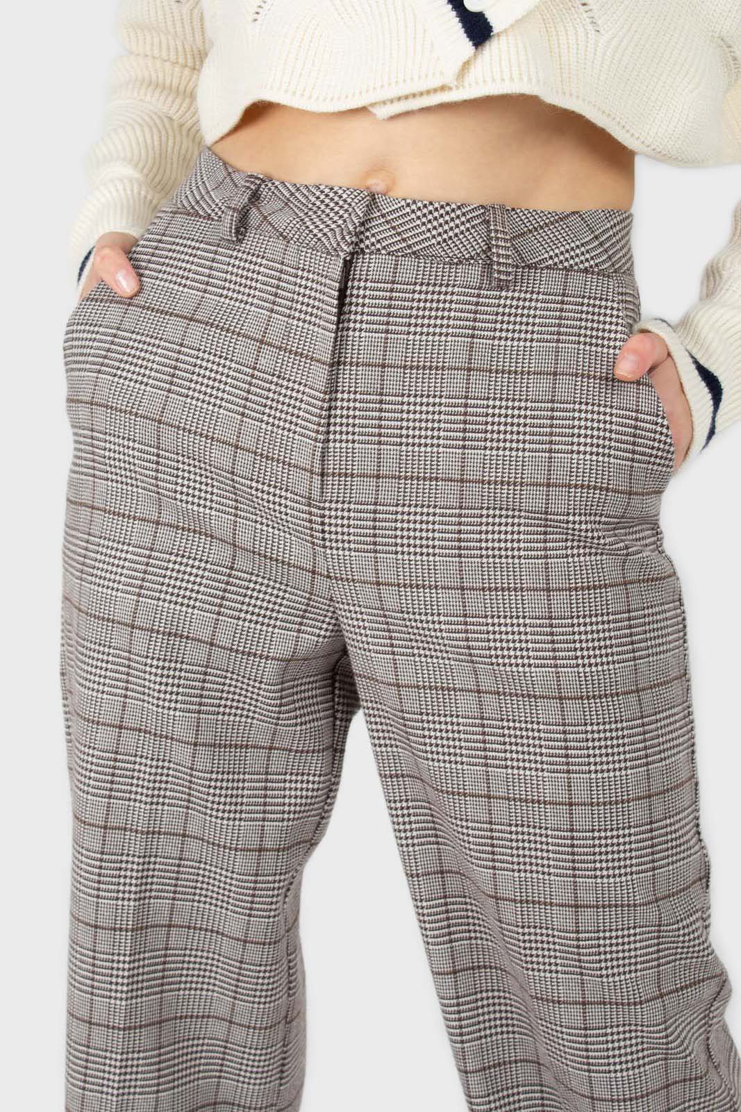 Brown checked turnup wool trousers_3