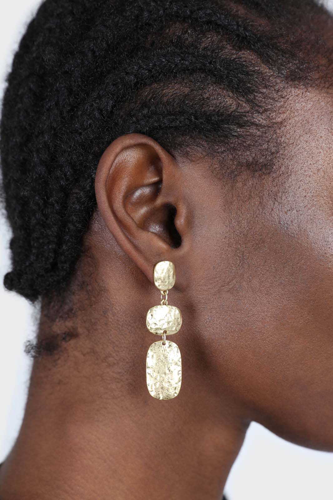 Gold hammered triple rectangle earrings_1