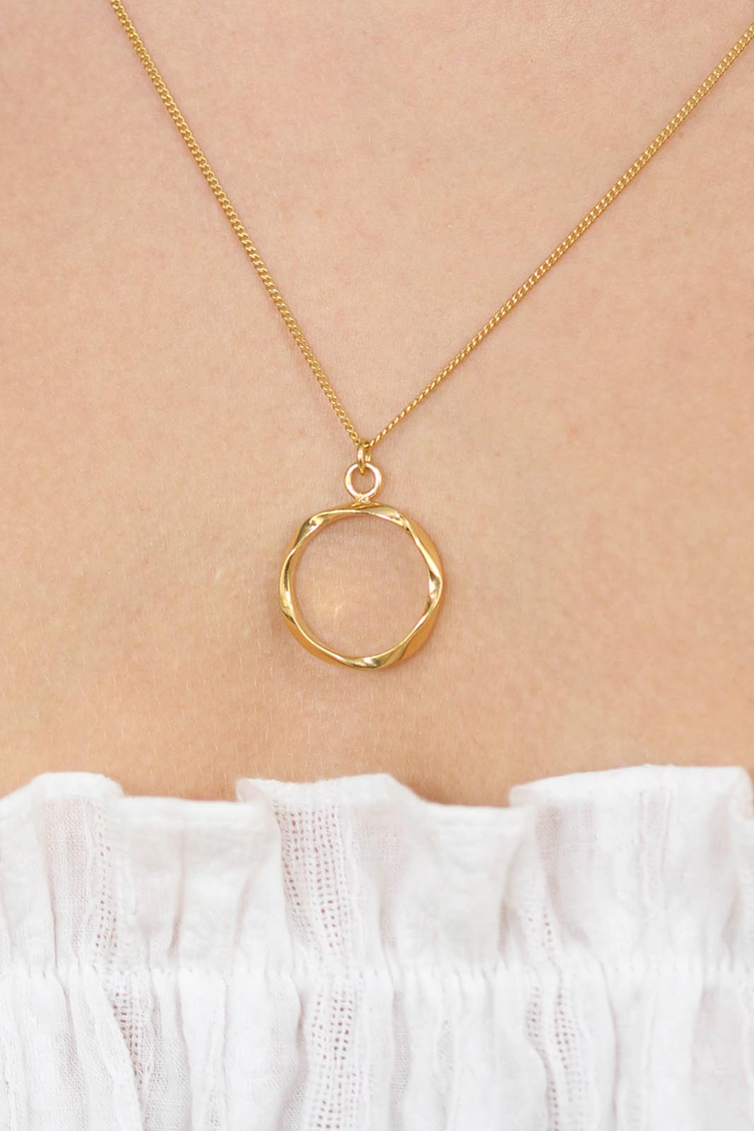 Charm necklace - Gold irregular circle ring pendant - 70cm_1