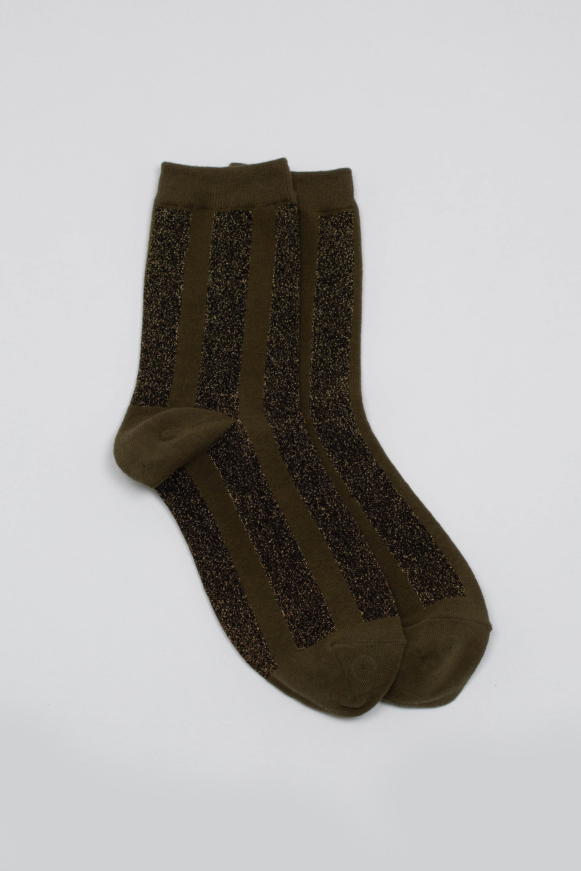 Khaki and gold glitter vertical striped socks_5