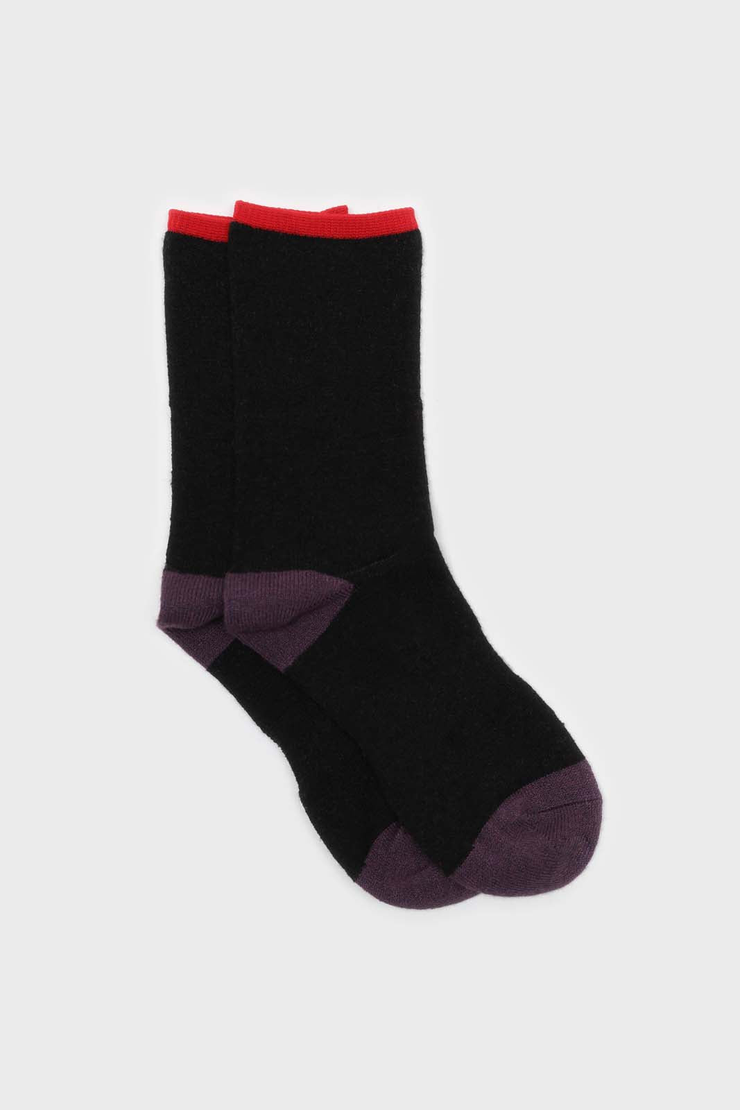 Black and violet colorblock fleck long socks_1