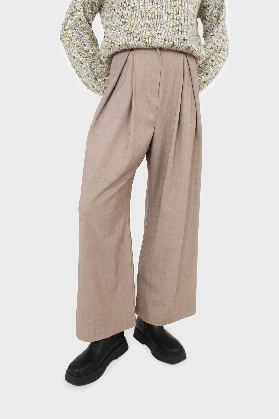 Beige herringbone smart tailored trousers_1