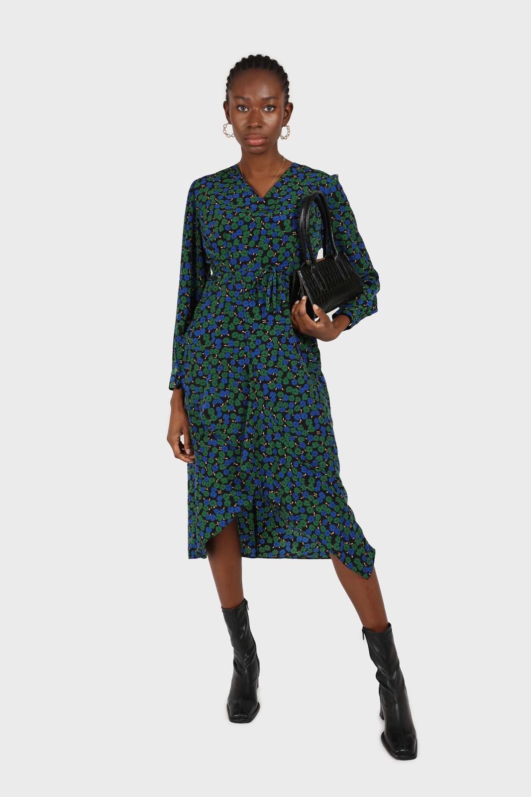 Green and teal floral wrap style maxi dress_2