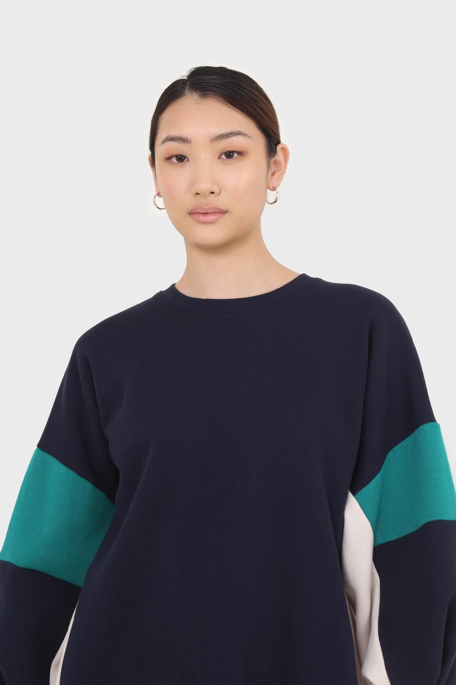 Navy and teal color block oversized sweatshirt_4