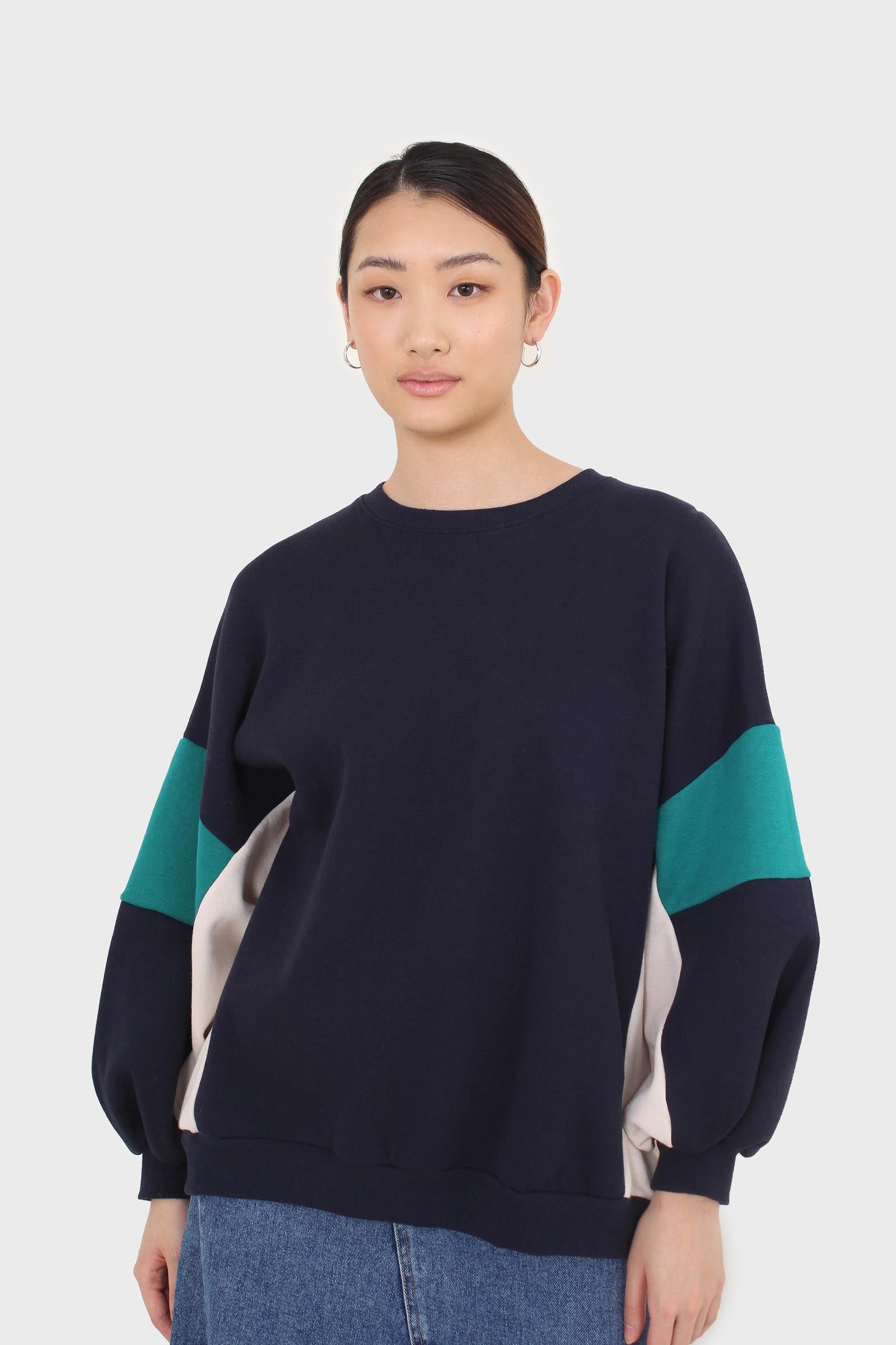 Navy and teal color block oversized sweatshirt_5