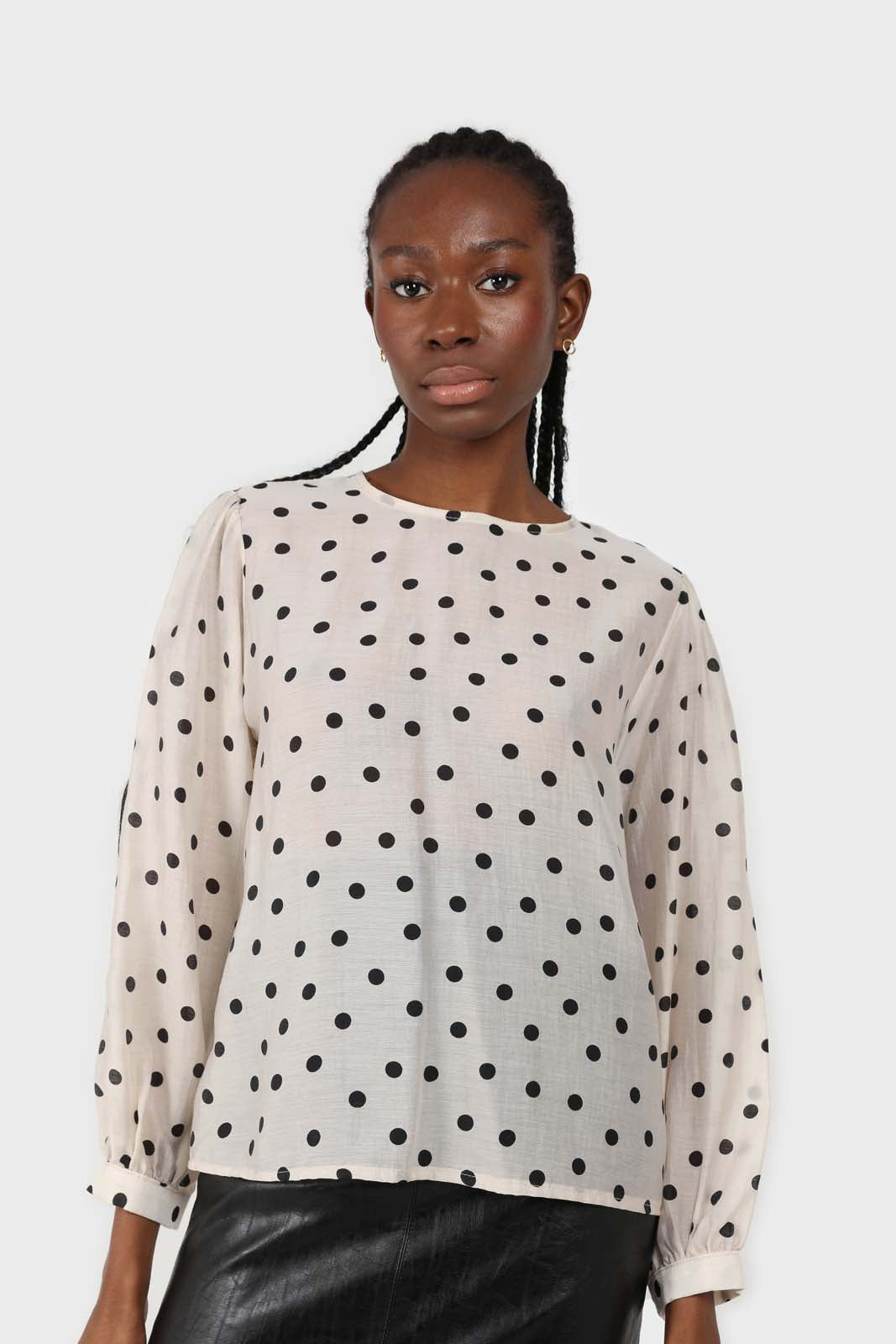 Ivory and black polka dots semi sheer blouse_1