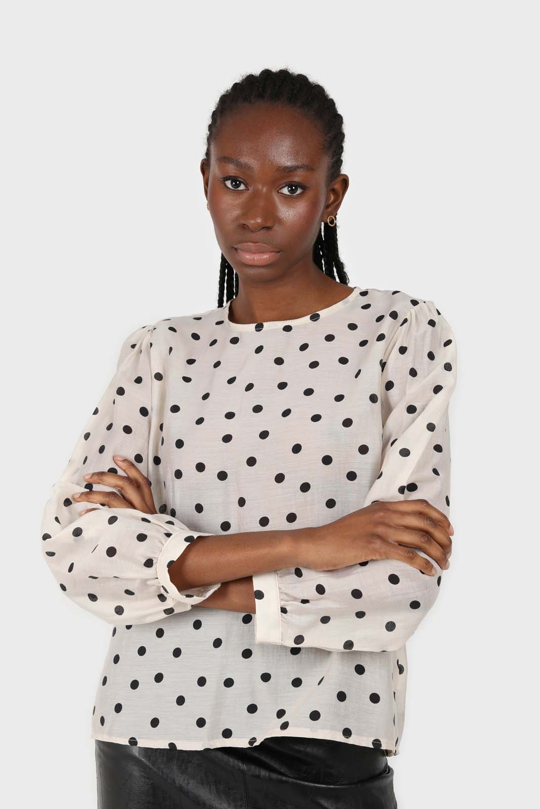 Ivory and black polka dots semi sheer blouse_3
