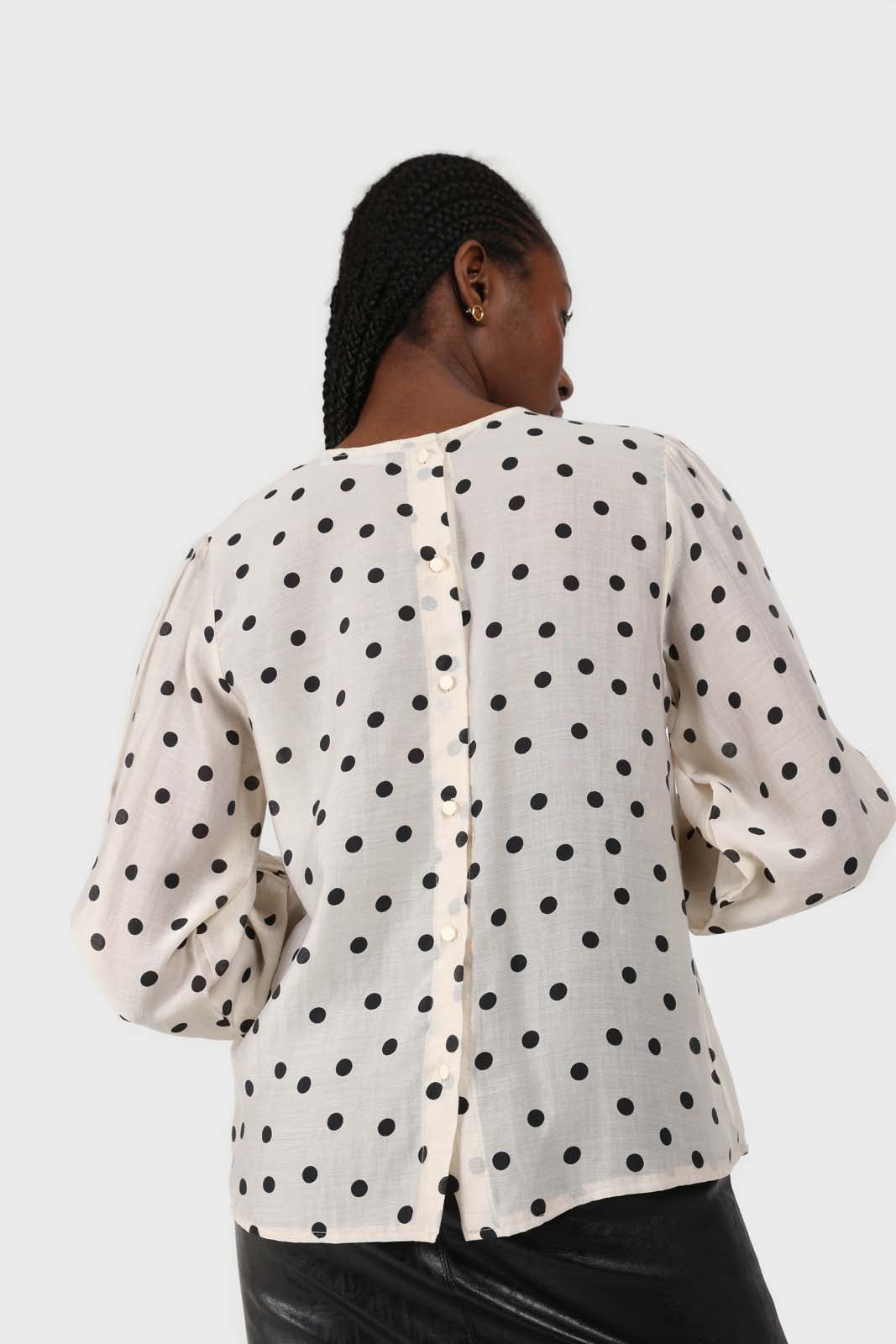 Ivory and black polka dots semi sheer blouse_4