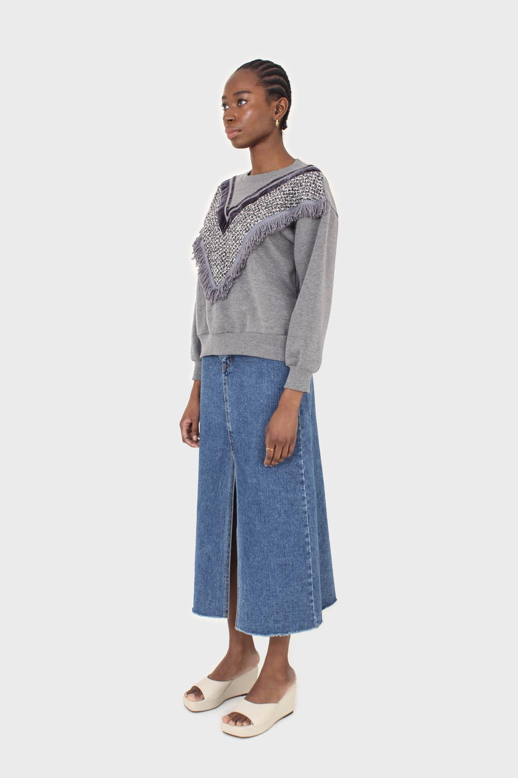 Grey V tweed fringe sweatshirt_4
