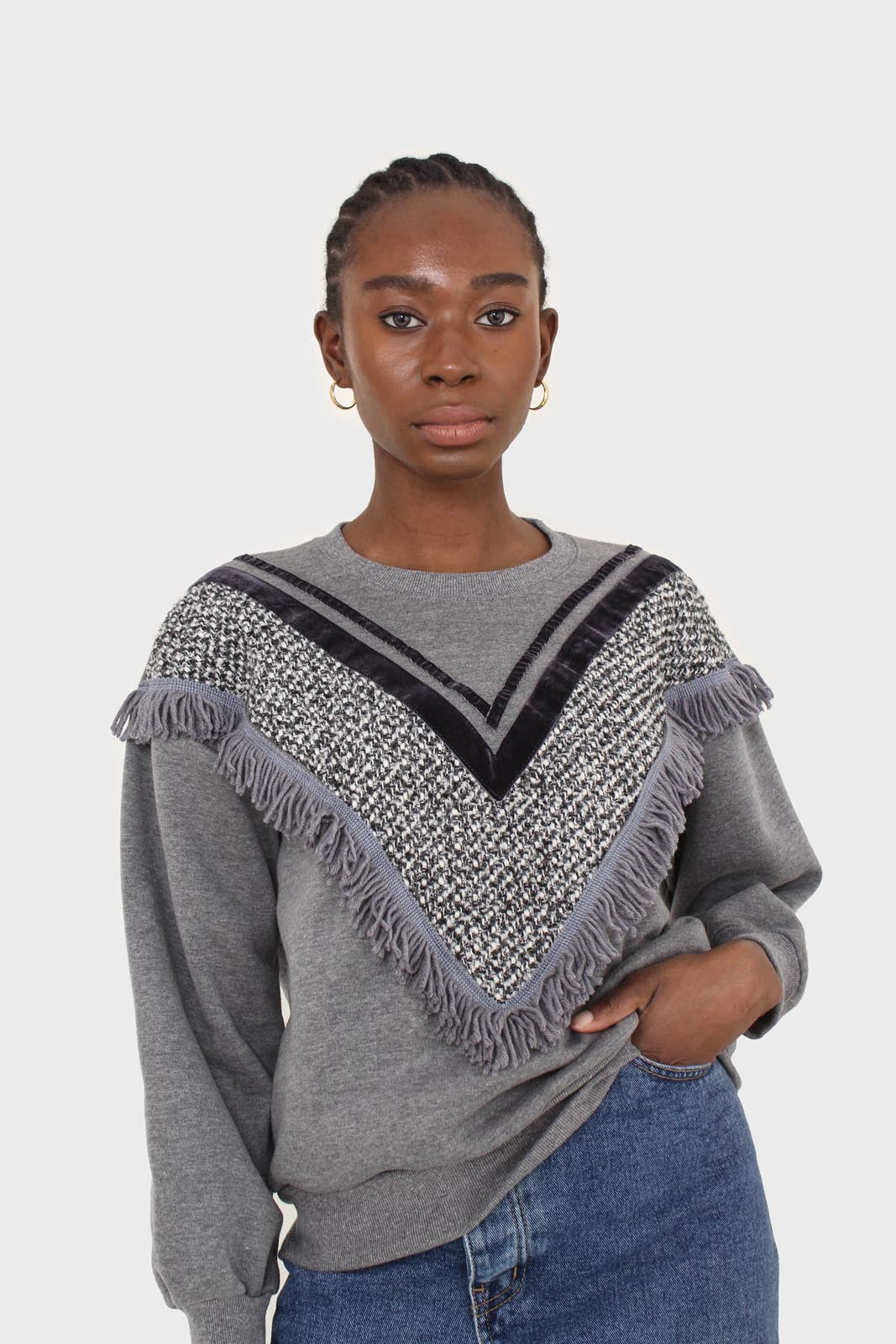 Grey V tweed fringe sweatshirt_6