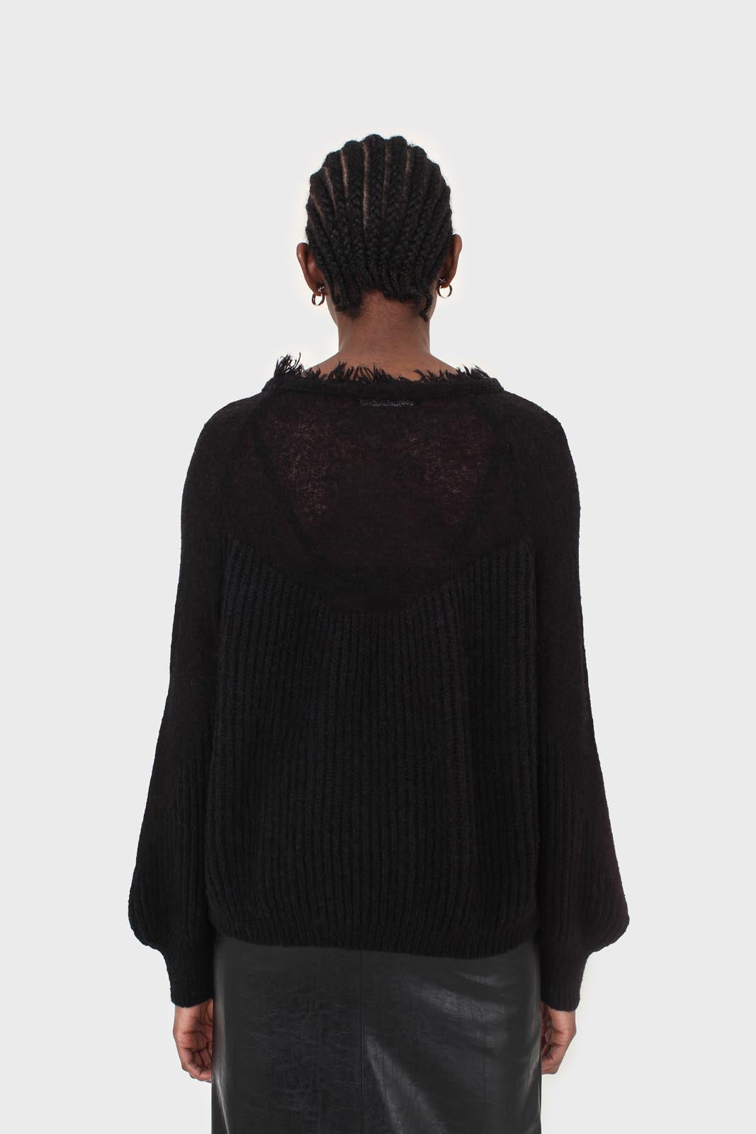 Black ribbed corset ruffle neck jumper_6