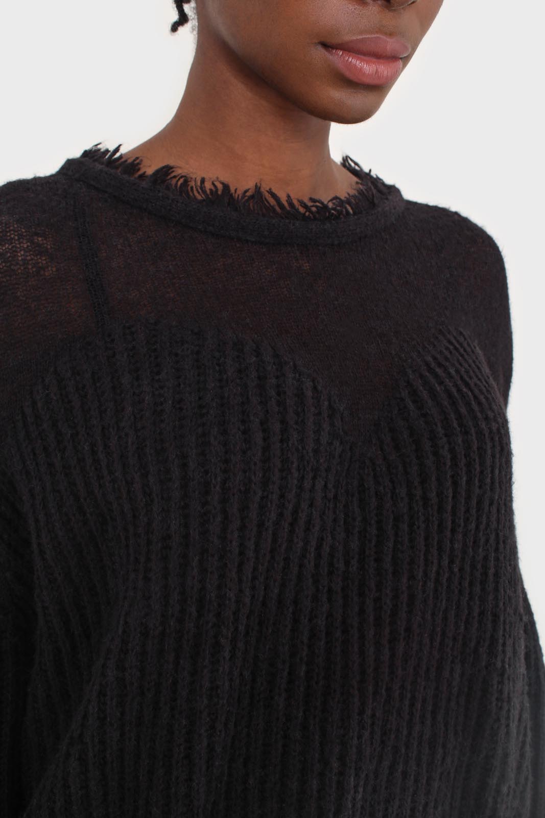 Black ribbed corset ruffle neck jumper_2