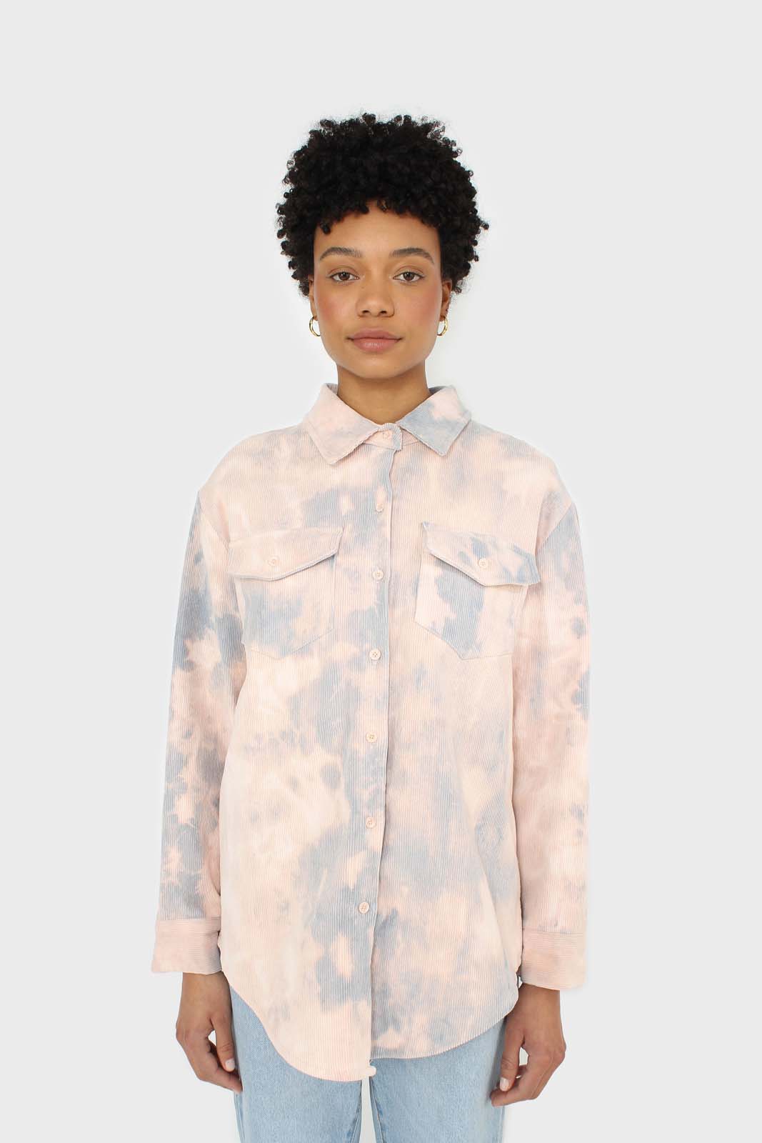 Pale pink and blue tie dye tie waist shirt jacket_7