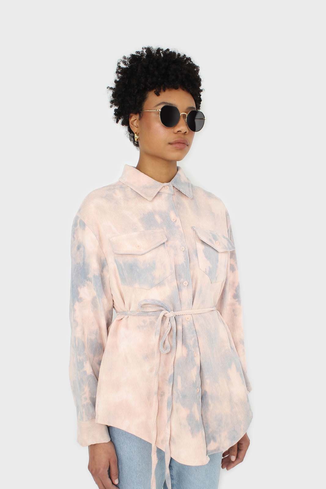 Pale pink and blue tie dye tie waist shirt jacket_1