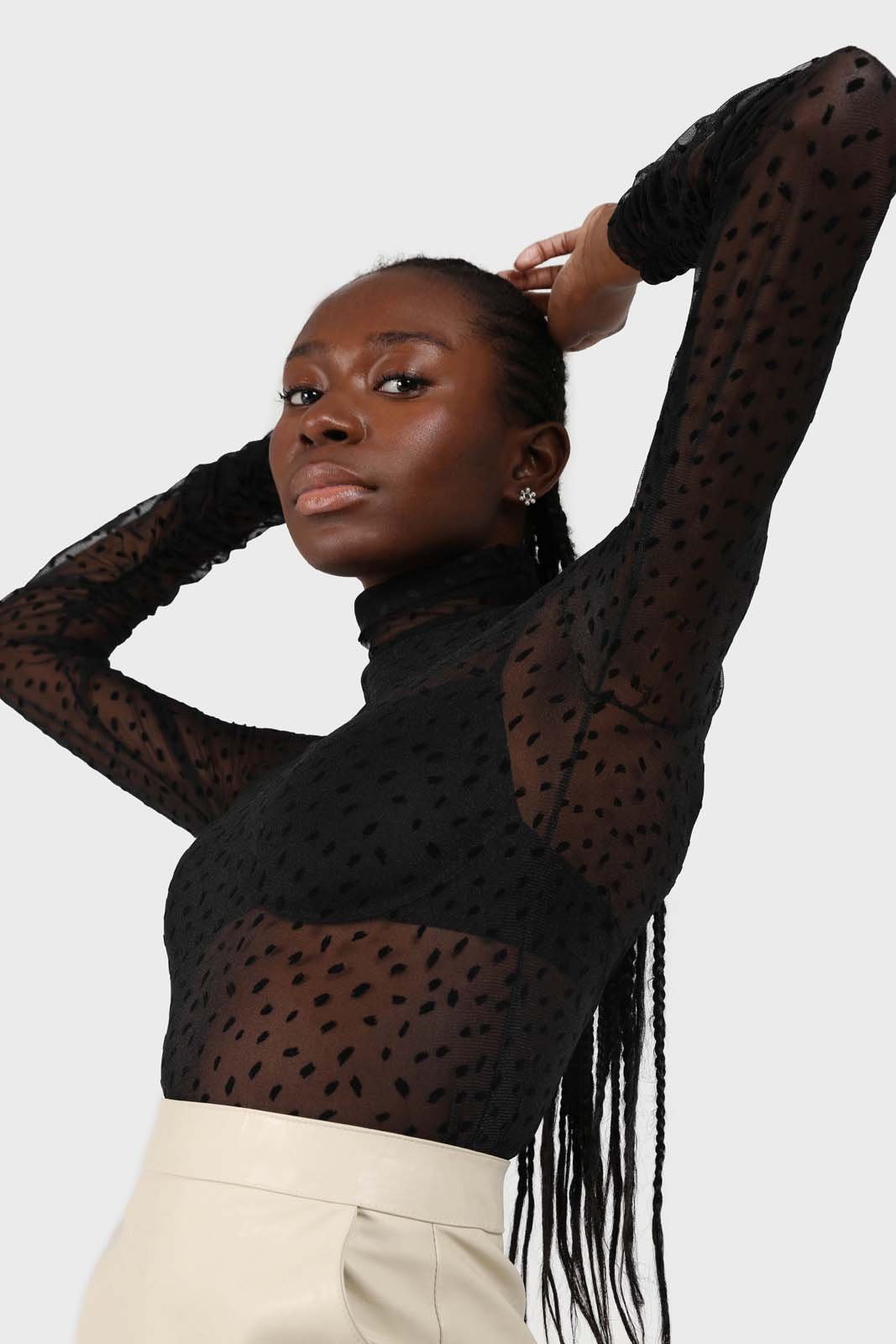 All black flecked sheer long sleeved top_4