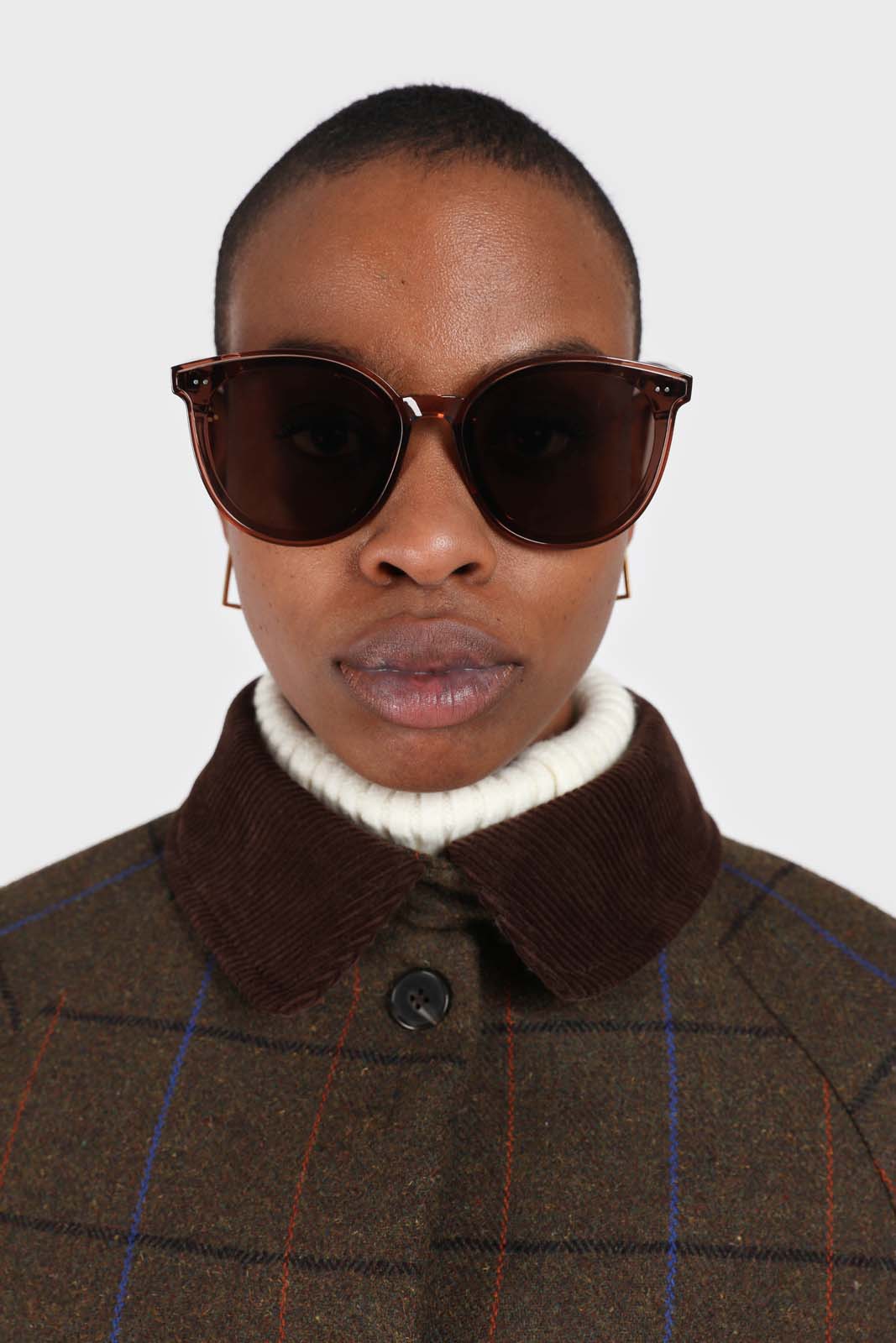 Khaki orange and cobalt box check corduroy collar wool-blend coat_5