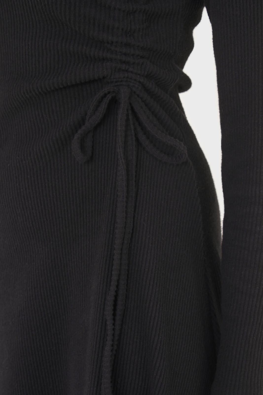 Black long sleeved ruched tie midi dress_2