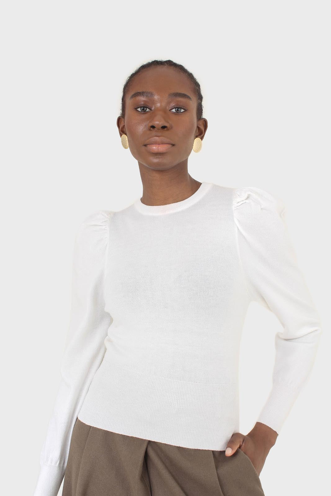 White glitter balloon sleeve knit top_1