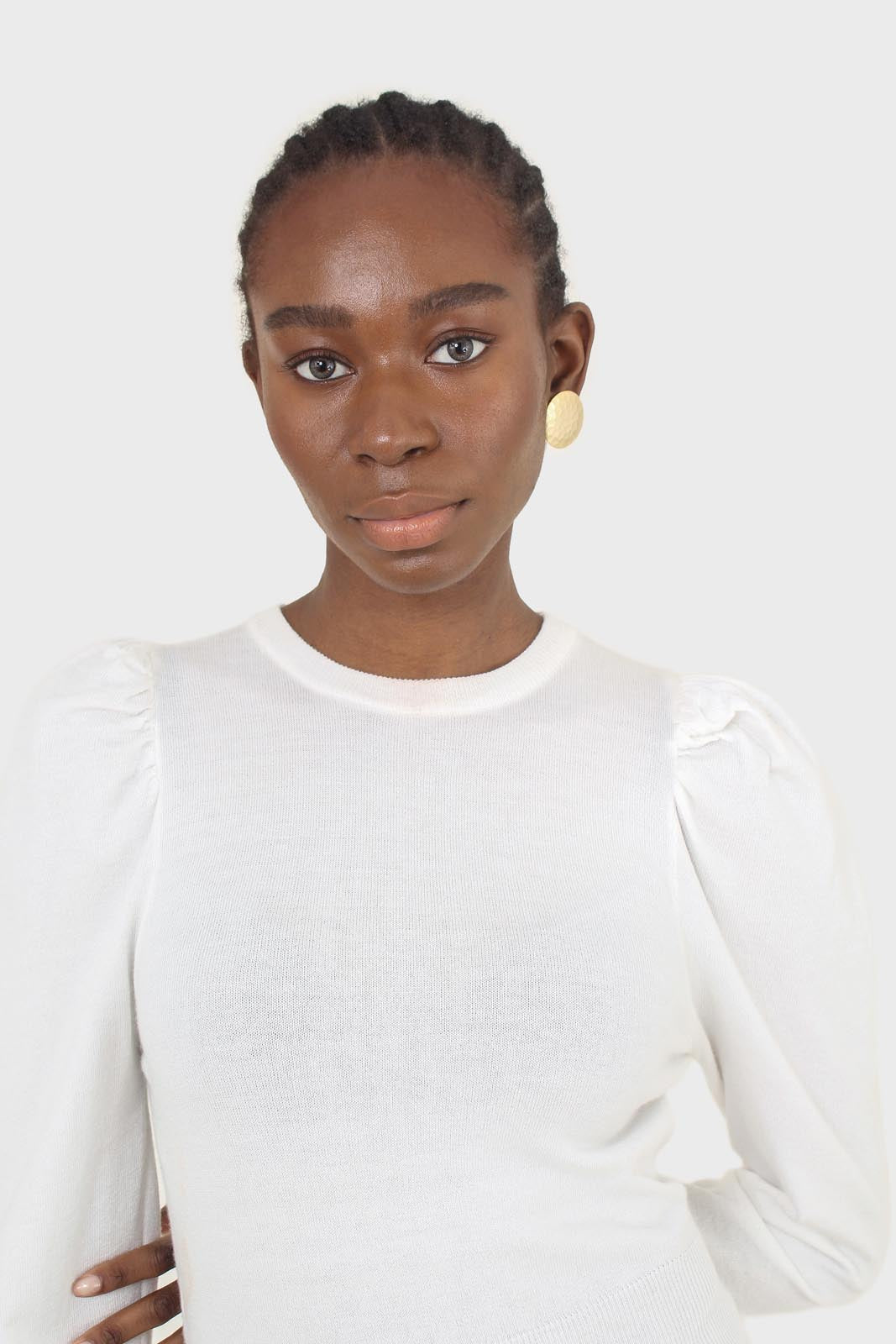 White glitter balloon sleeve knit top_5