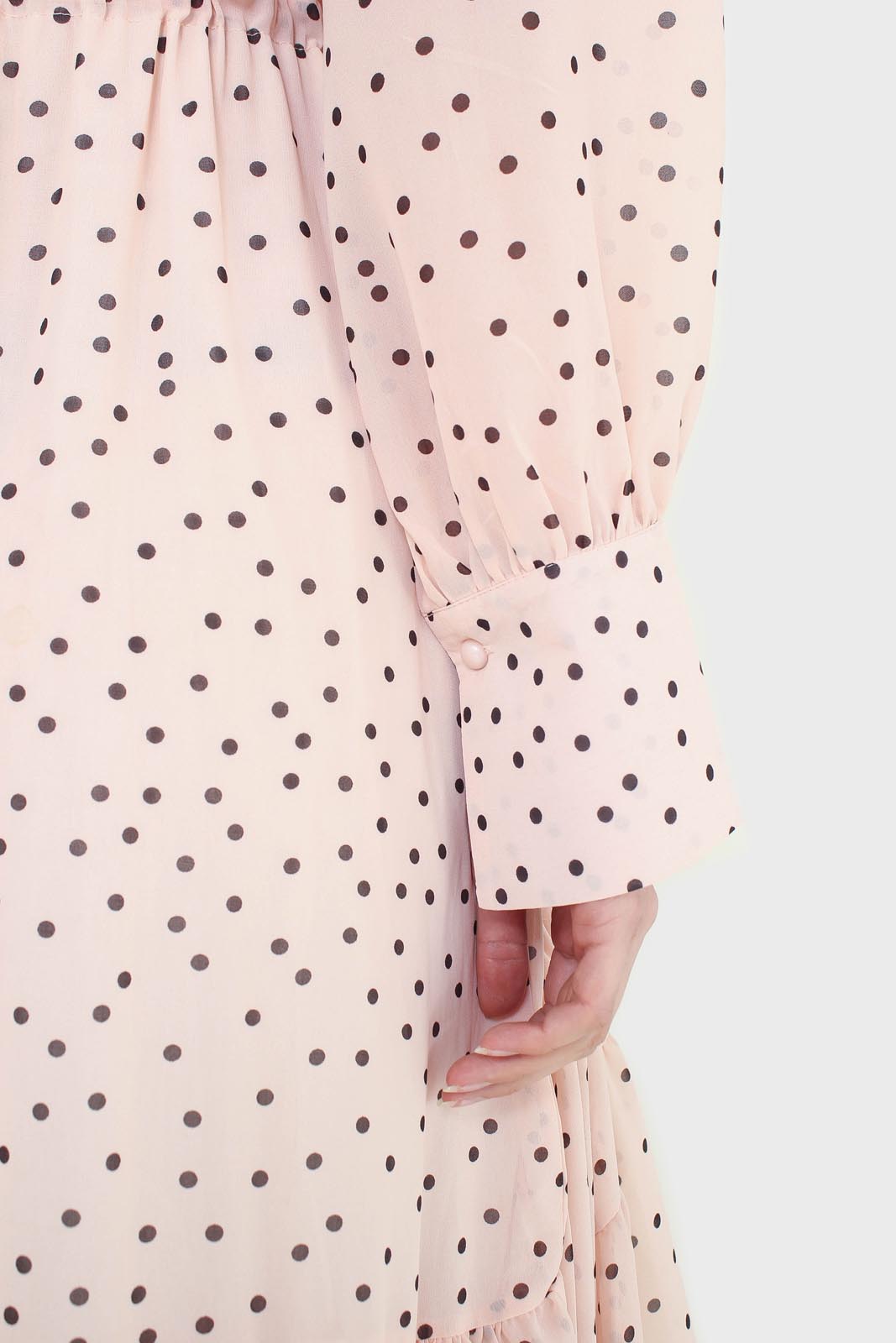 Pink and black polka dot long sleeved maxi dress_3