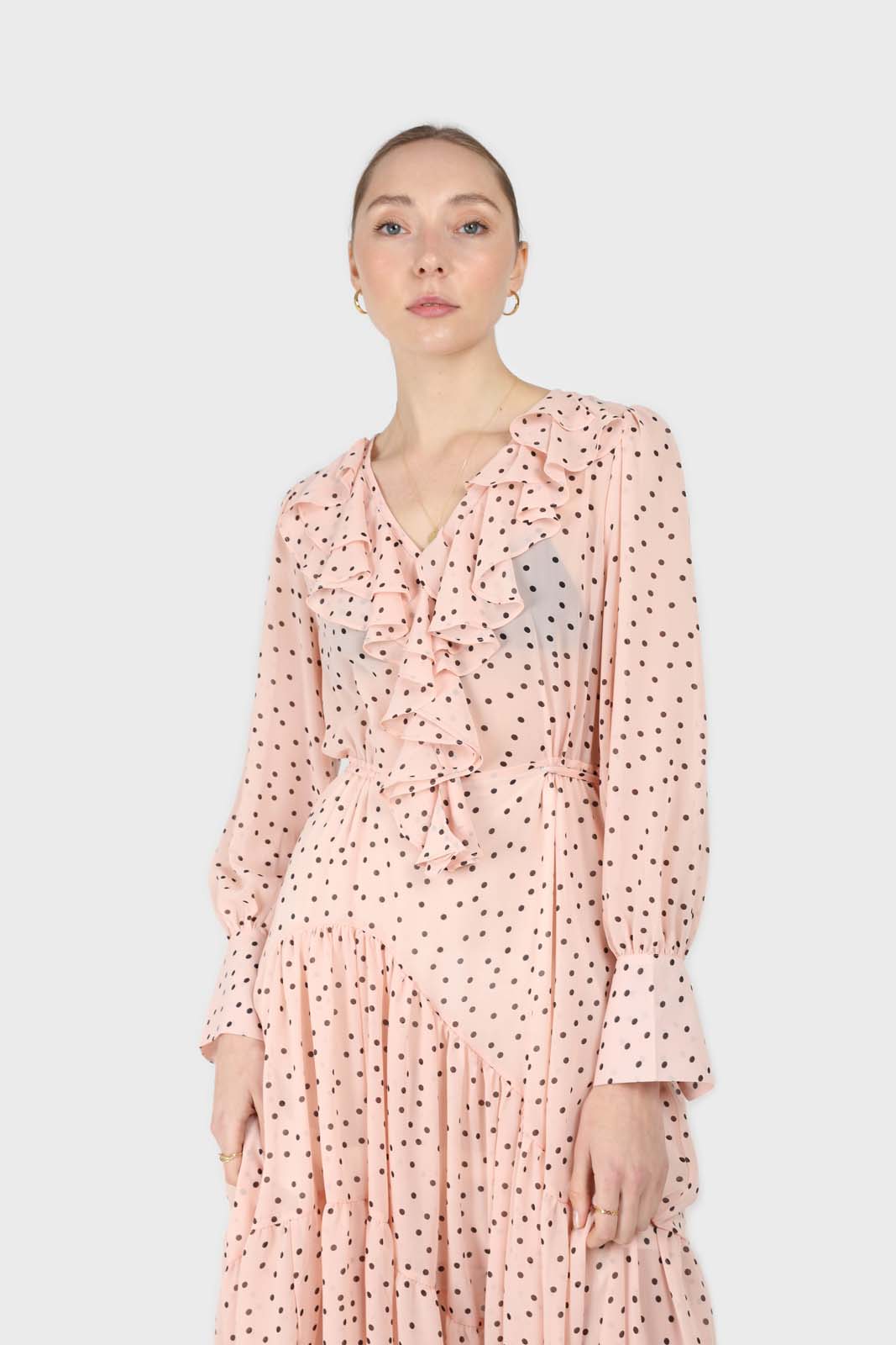 Pink and black polka dot long sleeved maxi dress_14