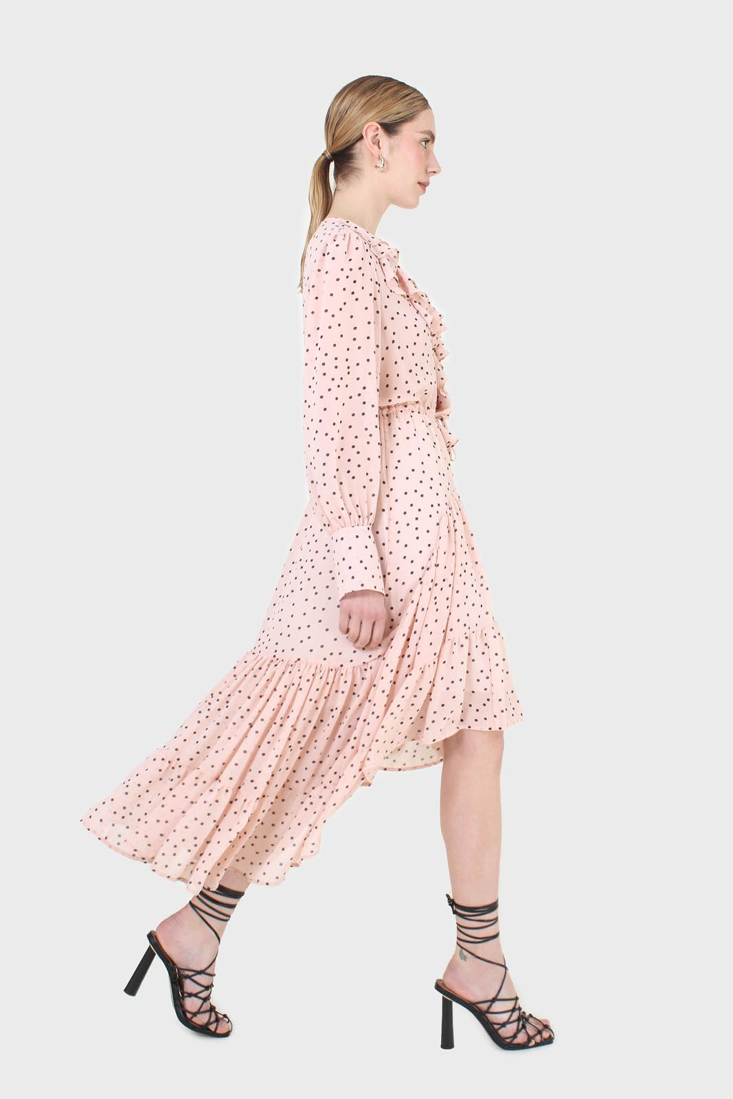Pink and black polka dot long sleeved maxi dress_7