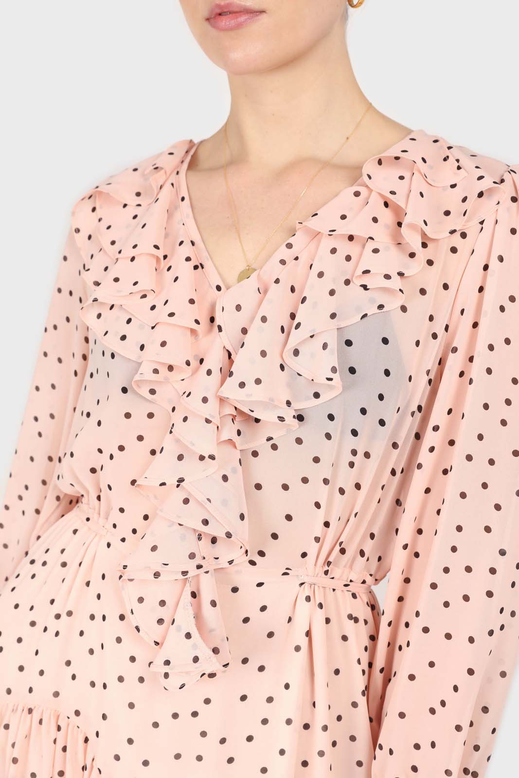 Pink and black polka dot long sleeved maxi dress_16