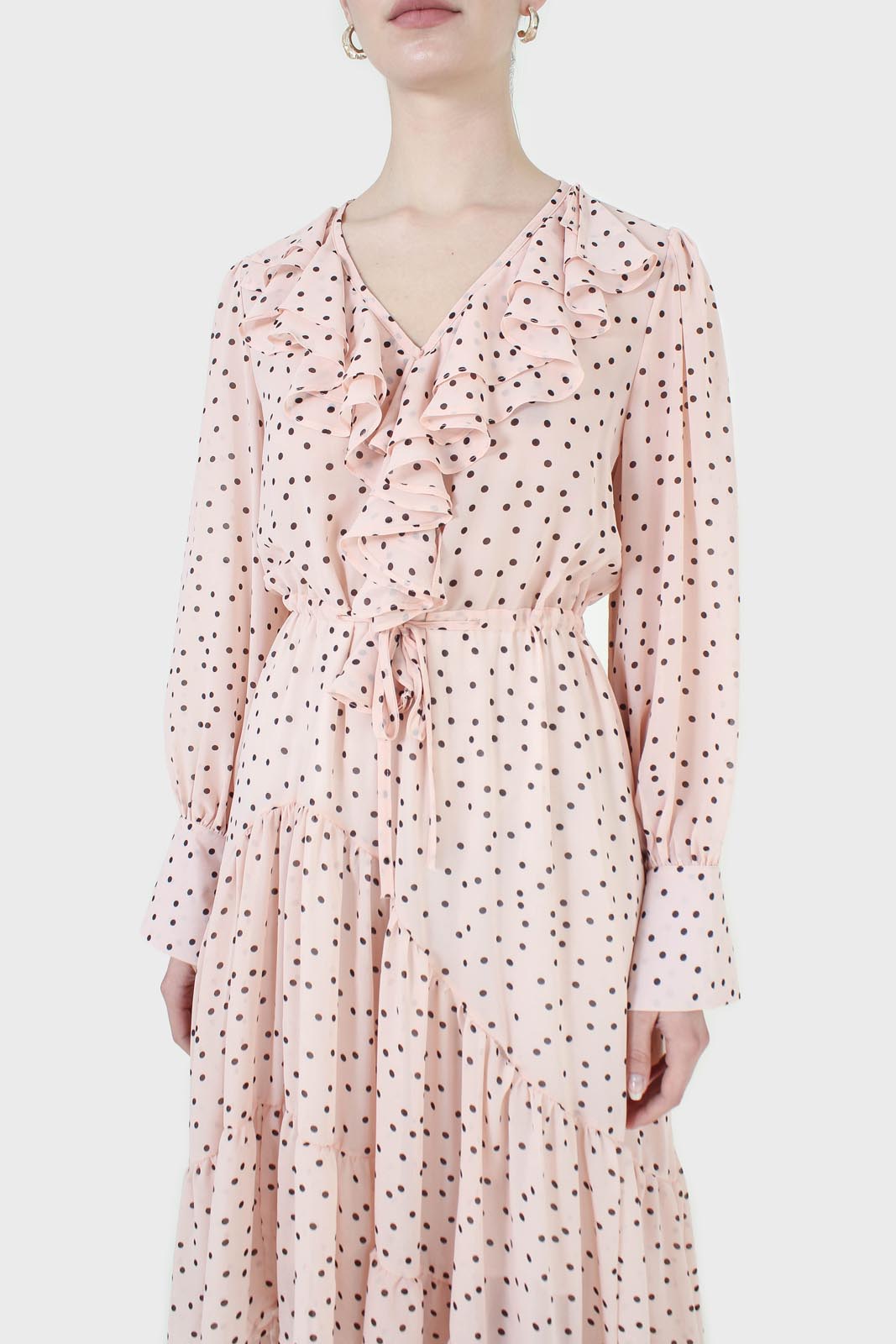 Pink and black polka dot long sleeved maxi dress_2