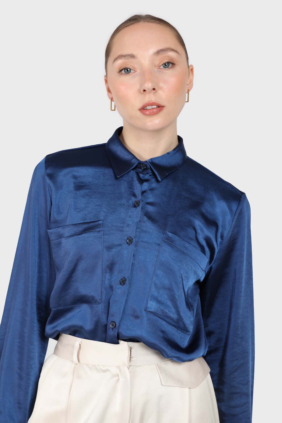 Navy satin chest pocket silky shirt_6