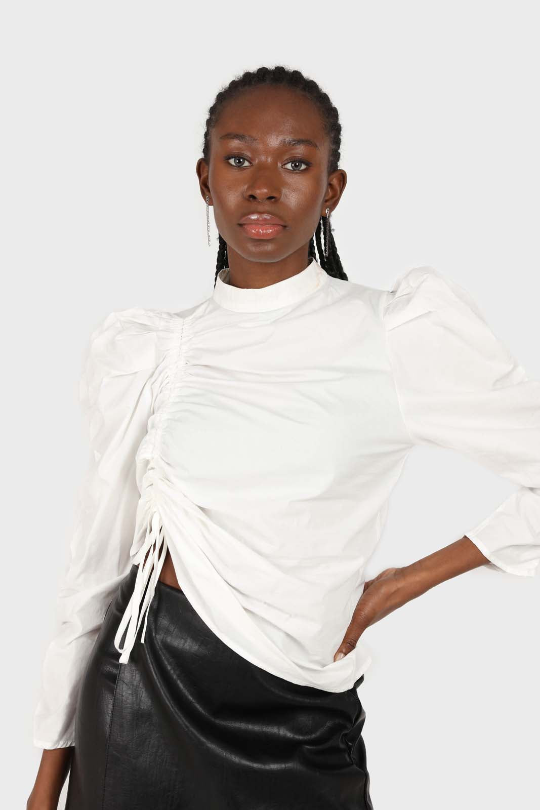 Ivory Side shirring long sleeved top_1