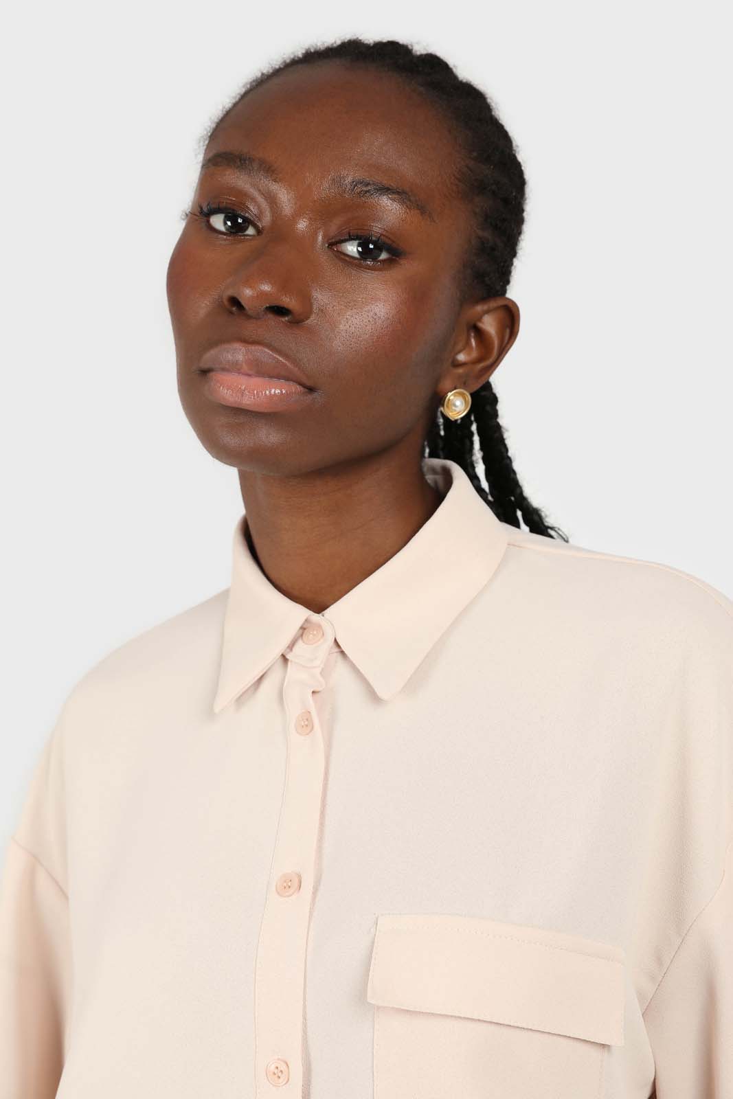 Pale pink button row silky shirt blouse_4