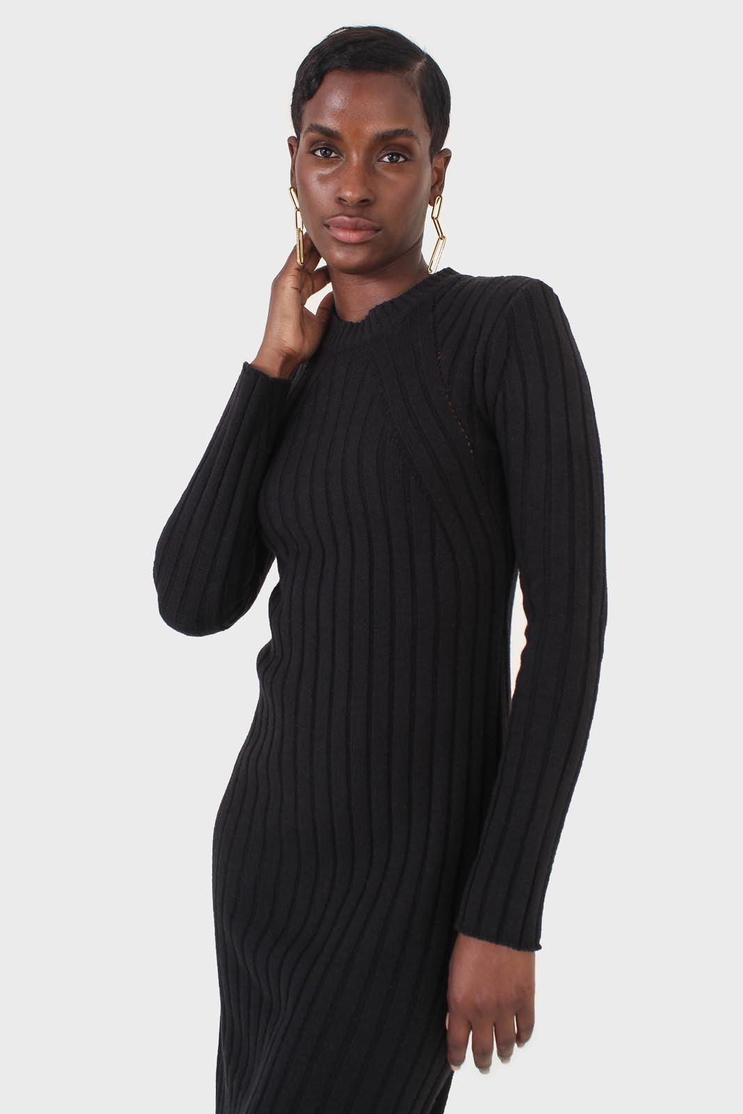 Black wool dress bustier set_10