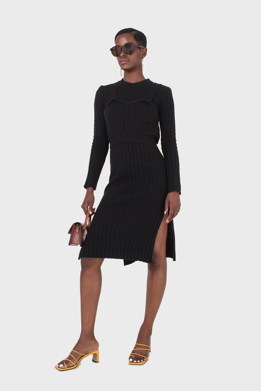 Black wool dress bustier set_3