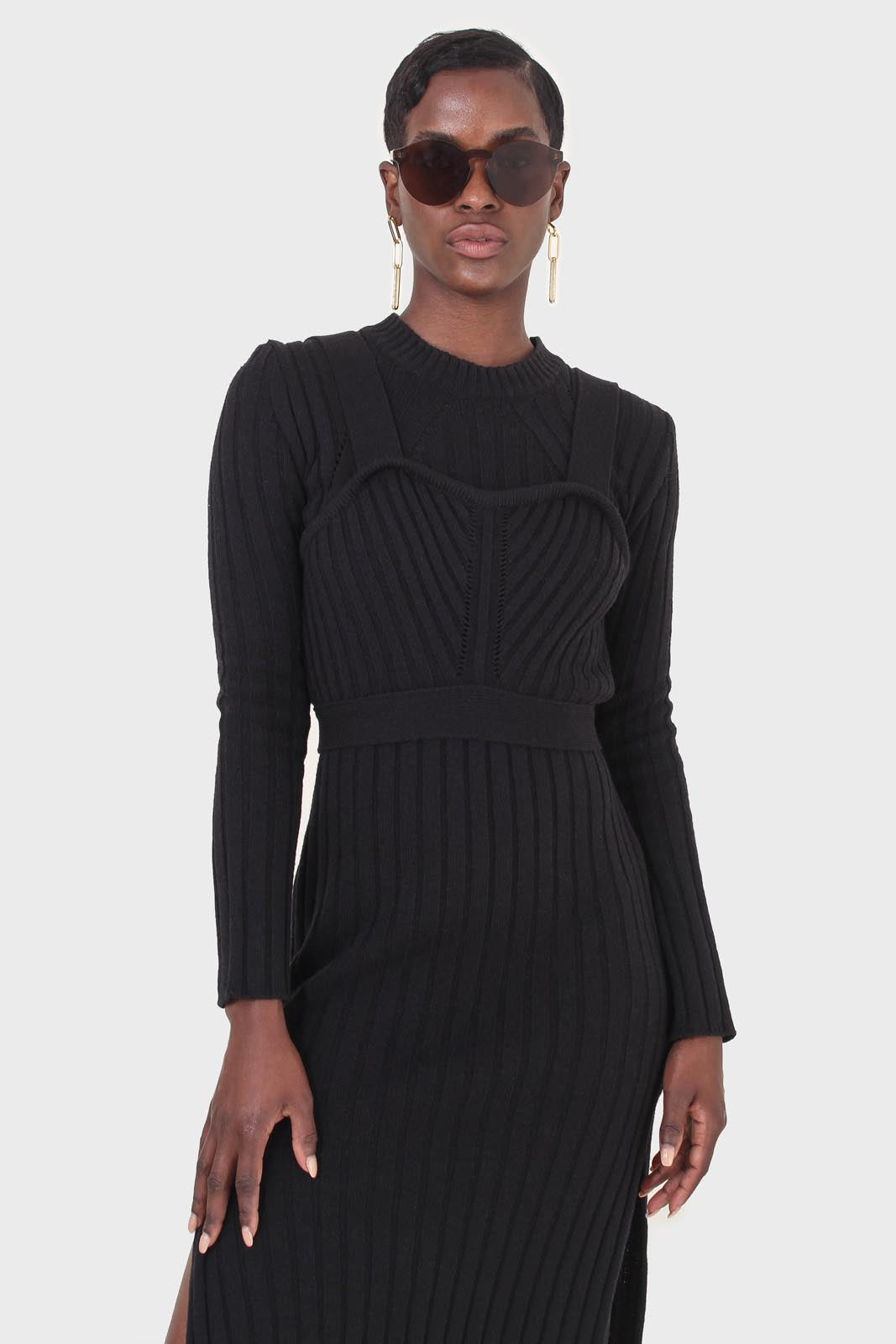 Black wool dress bustier set_4