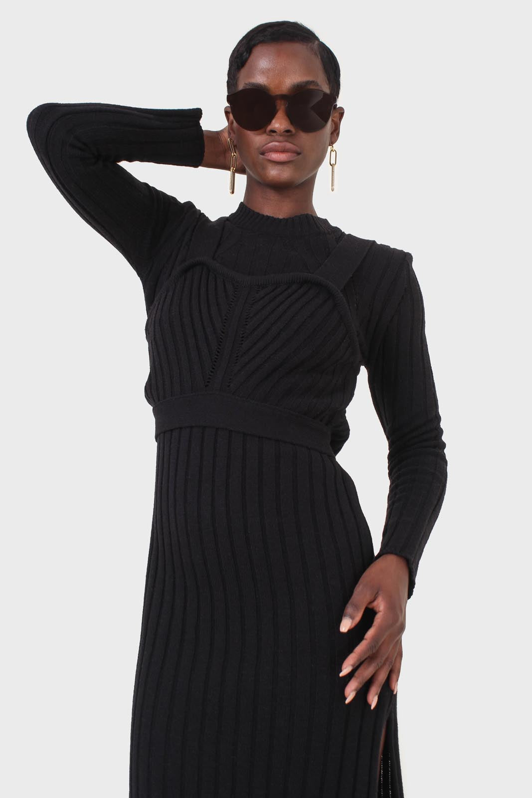 Black wool dress bustier set_7